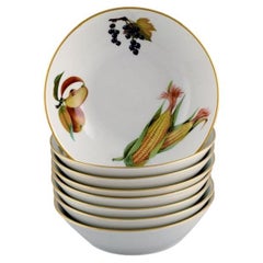 Vintage Royal Worcester, England. Eight Evesham Porcelain Bowls Decorated with Fruits