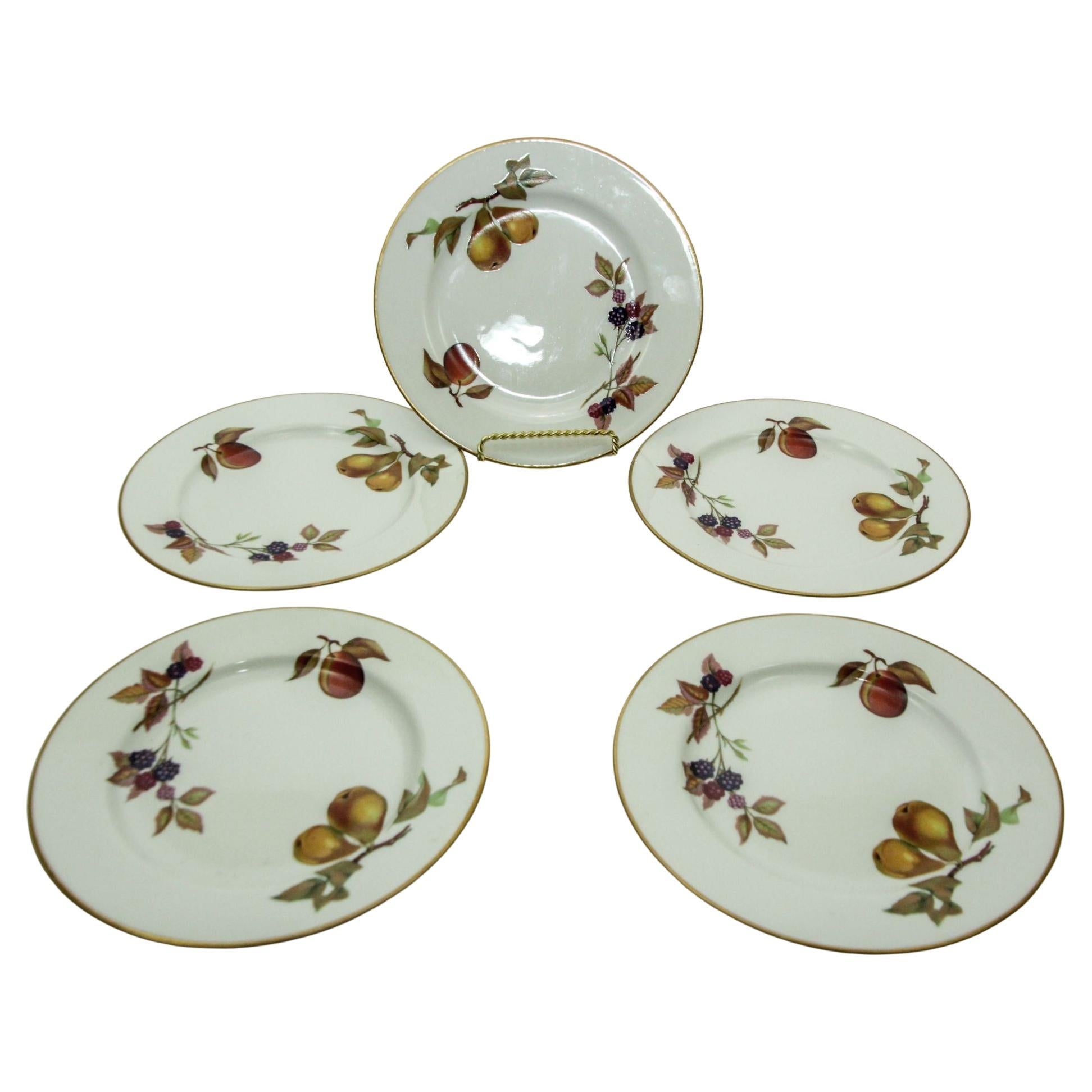 Royal Worcester England Five Evesham Fruit Design Porcelain Lunch Plates