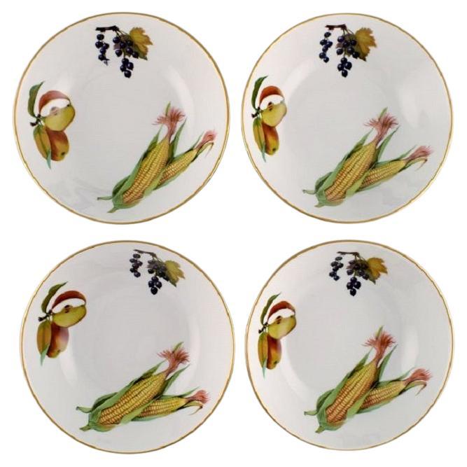 Royal Worcester, England, Four Evesham Porcelain Bowls Decorated with Fruits