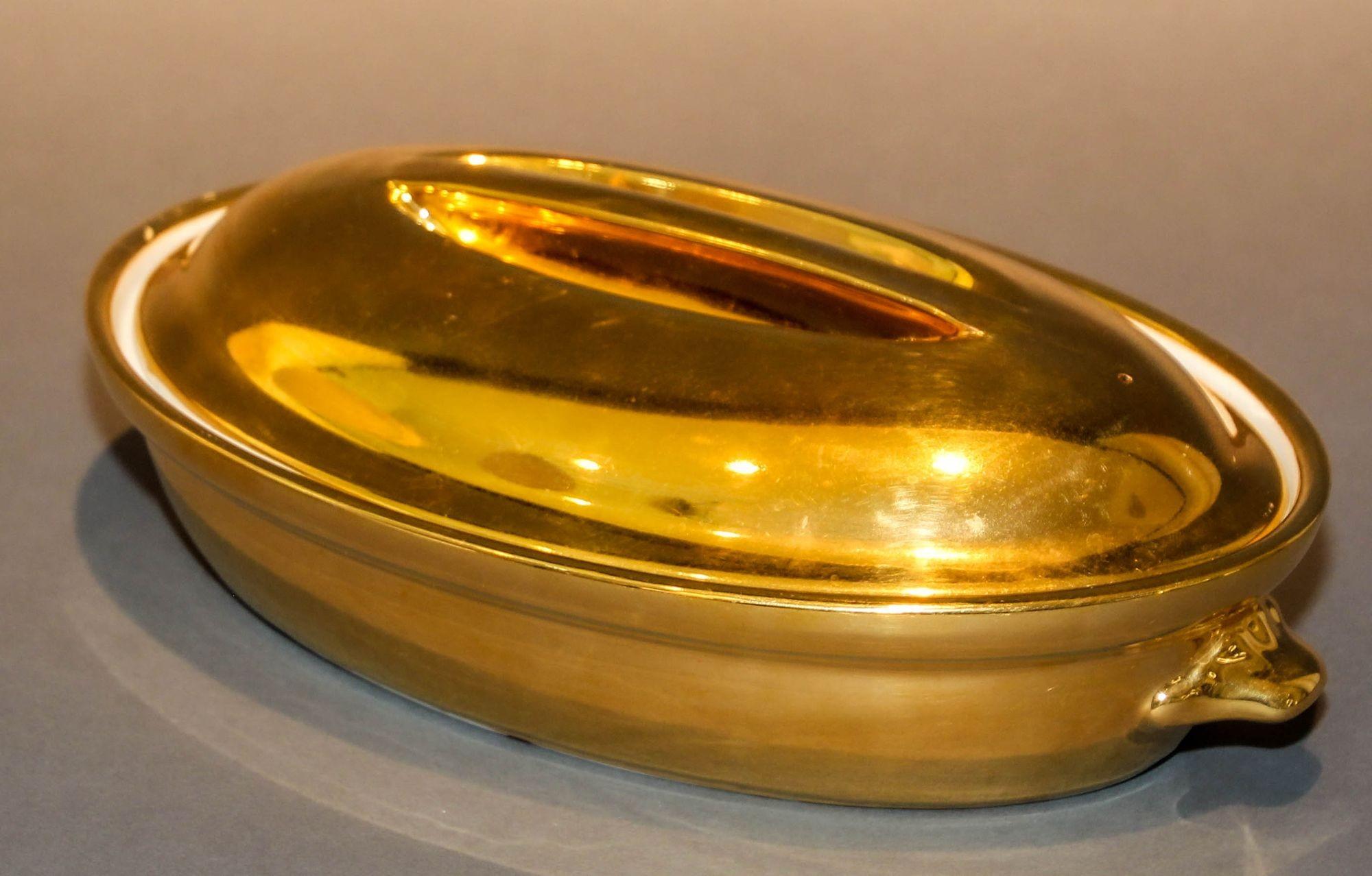 ROYAL WORCESTER England Oval Lidded Tureen Lustre Gold For Sale 7