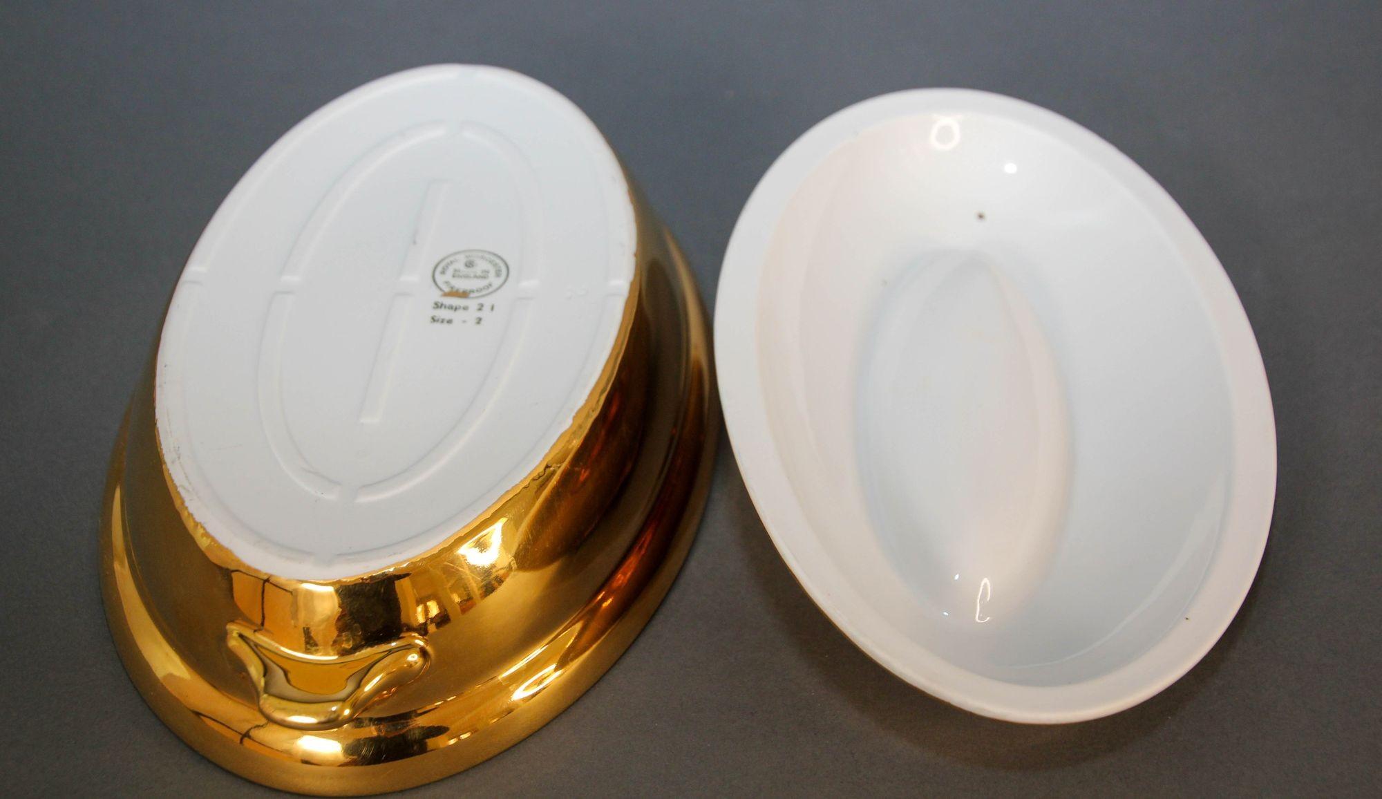 Ceramic ROYAL WORCESTER England Oval Lidded Tureen Lustre Gold For Sale