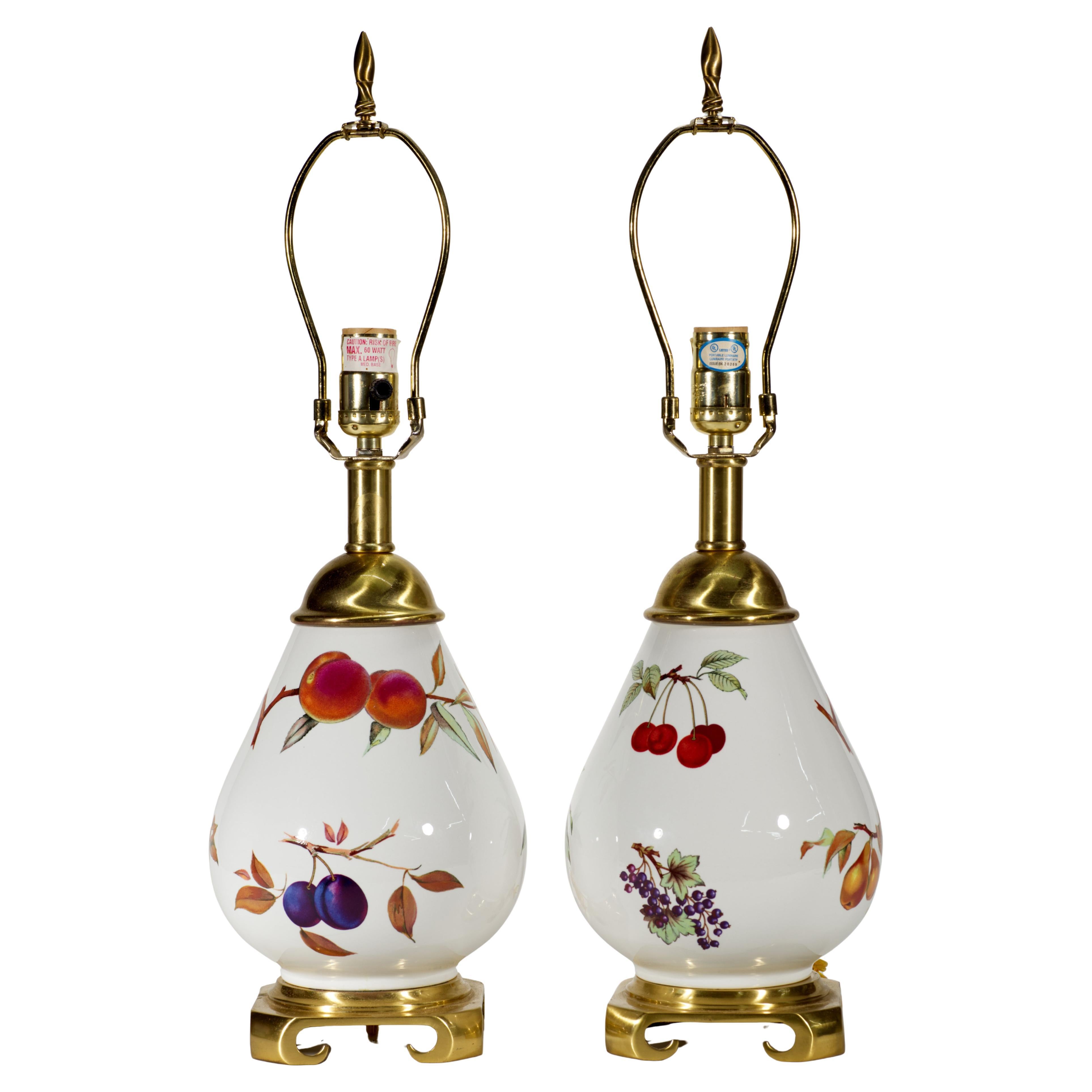 Royal Worcester England, Paar Porzellan-Tischlampen, Evesham, Paar