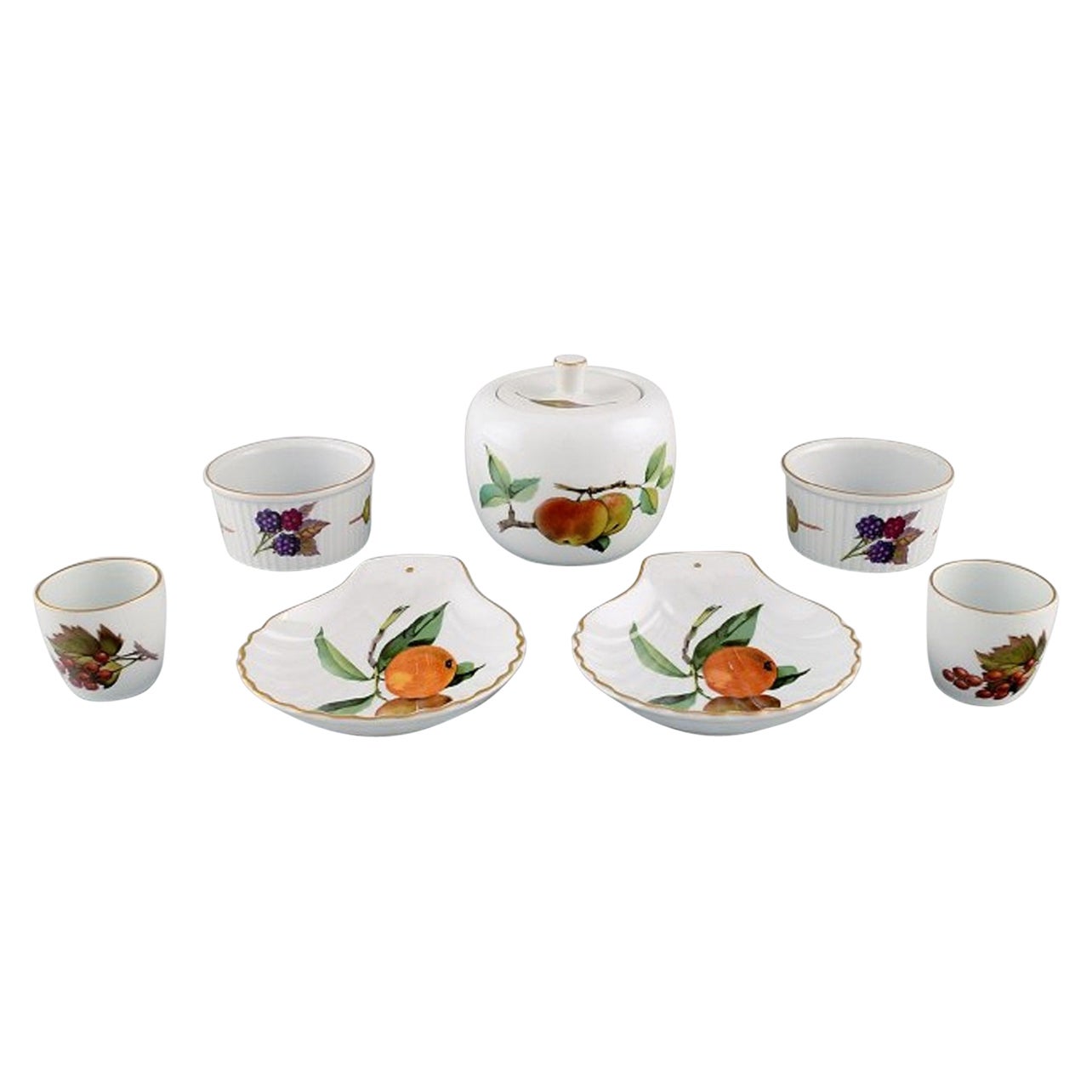 Royal Worcester, Inghilterra, Sette pezzi di porcellana di Evesham, anni '60