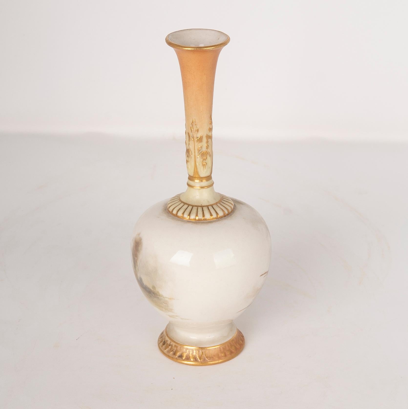 19th Century Royal Worcester England Signed Small Porcelain Vase  For Sale