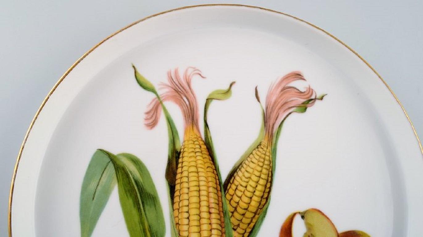 Hand-Painted Royal Worcester, England, Six Round Porcelain Dishes Decorated with Corn Cobs For Sale