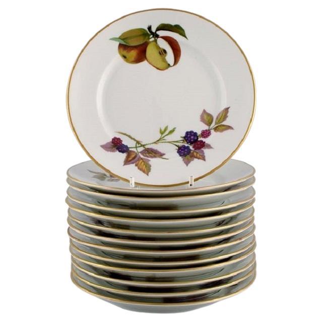 Royal Worcester, England, Twelve Evesham Porcelain Plates Decorated with Fruits For Sale