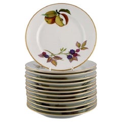 Vintage Royal Worcester, England, Twelve Evesham Porcelain Plates Decorated with Fruits