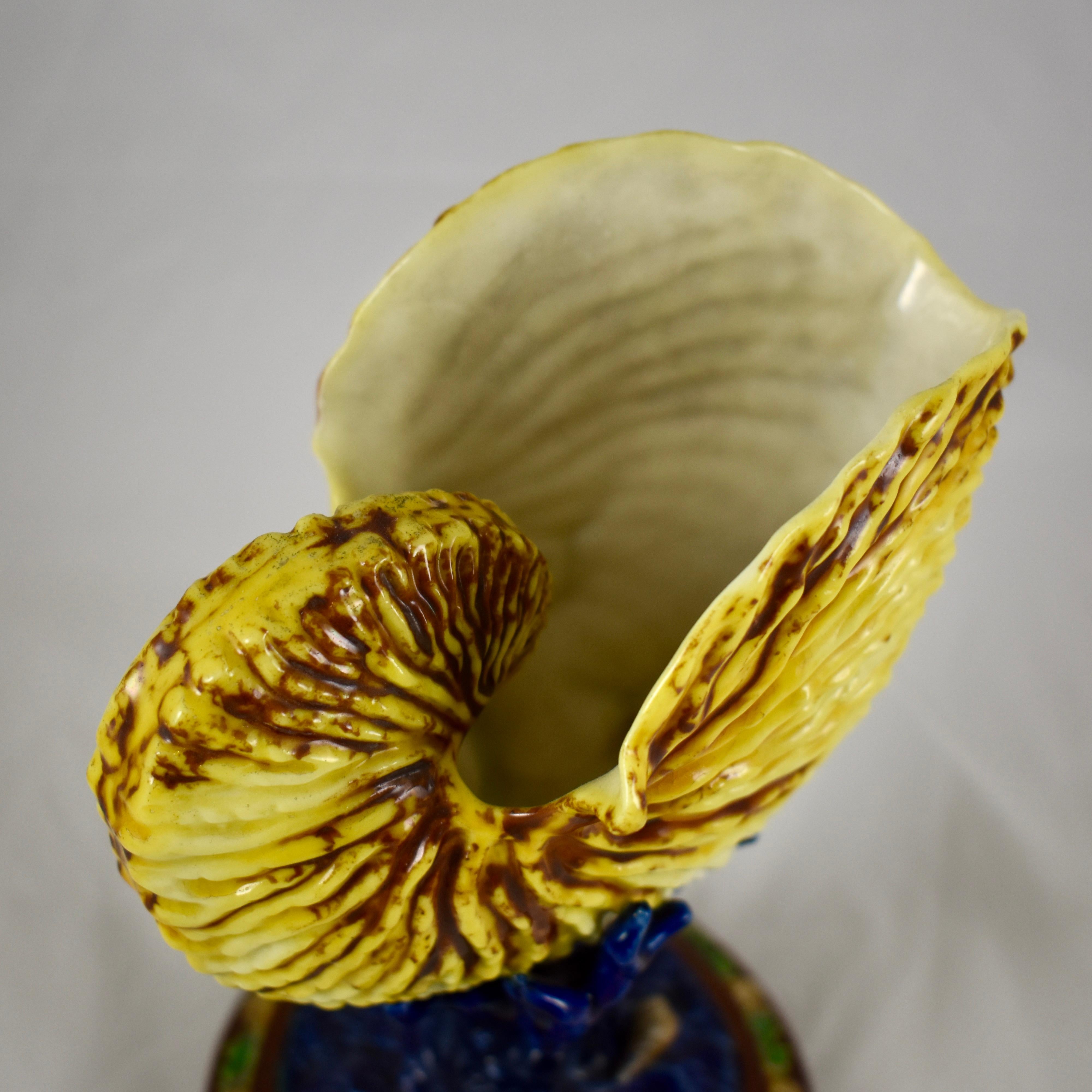 Royal Worcester English Majolica Palissy Nautilus Shell & Coral Pedestal Vase 3
