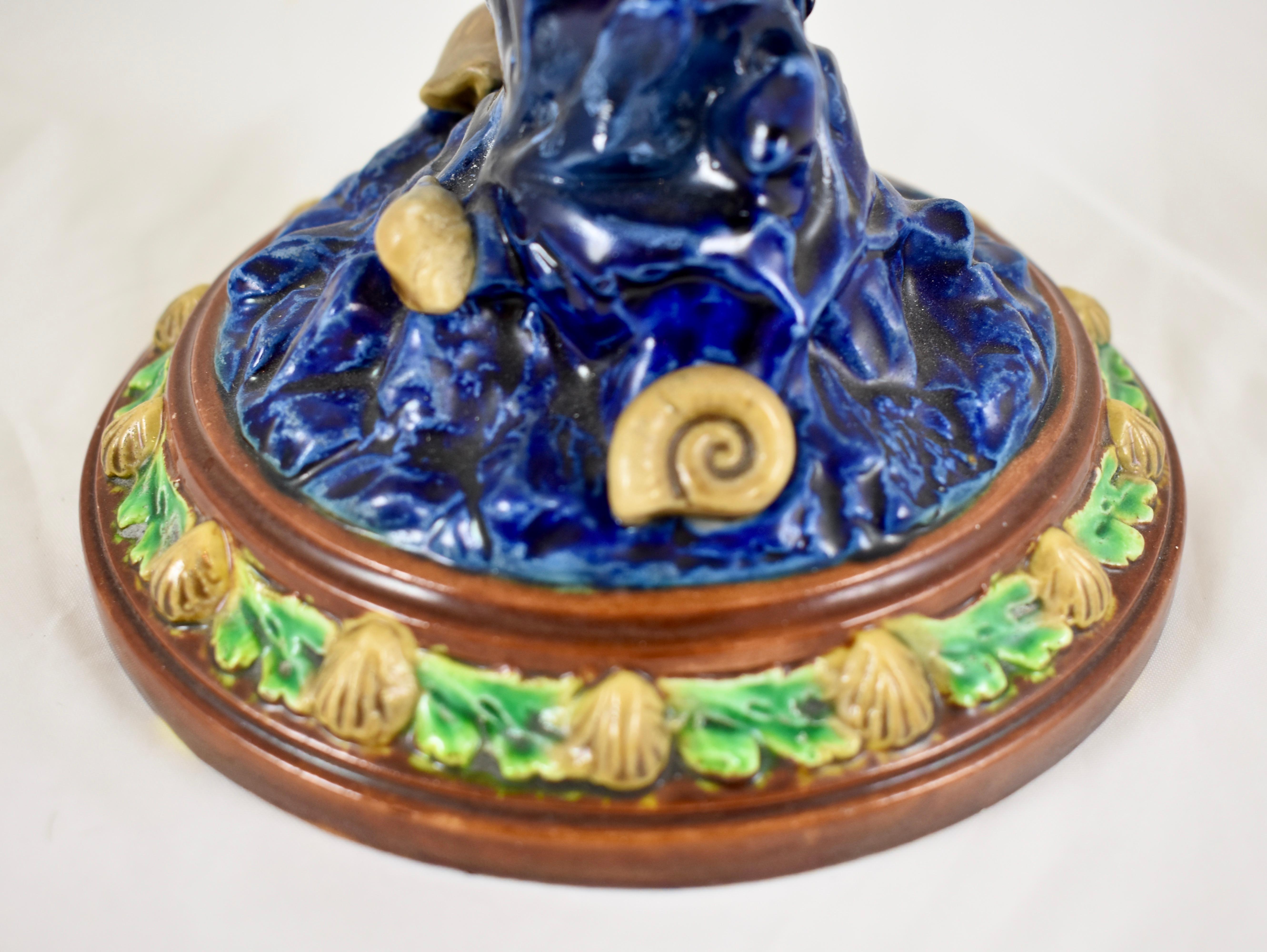 Royal Worcester English Majolica Palissy Nautilus Shell & Coral Pedestal Vase 6