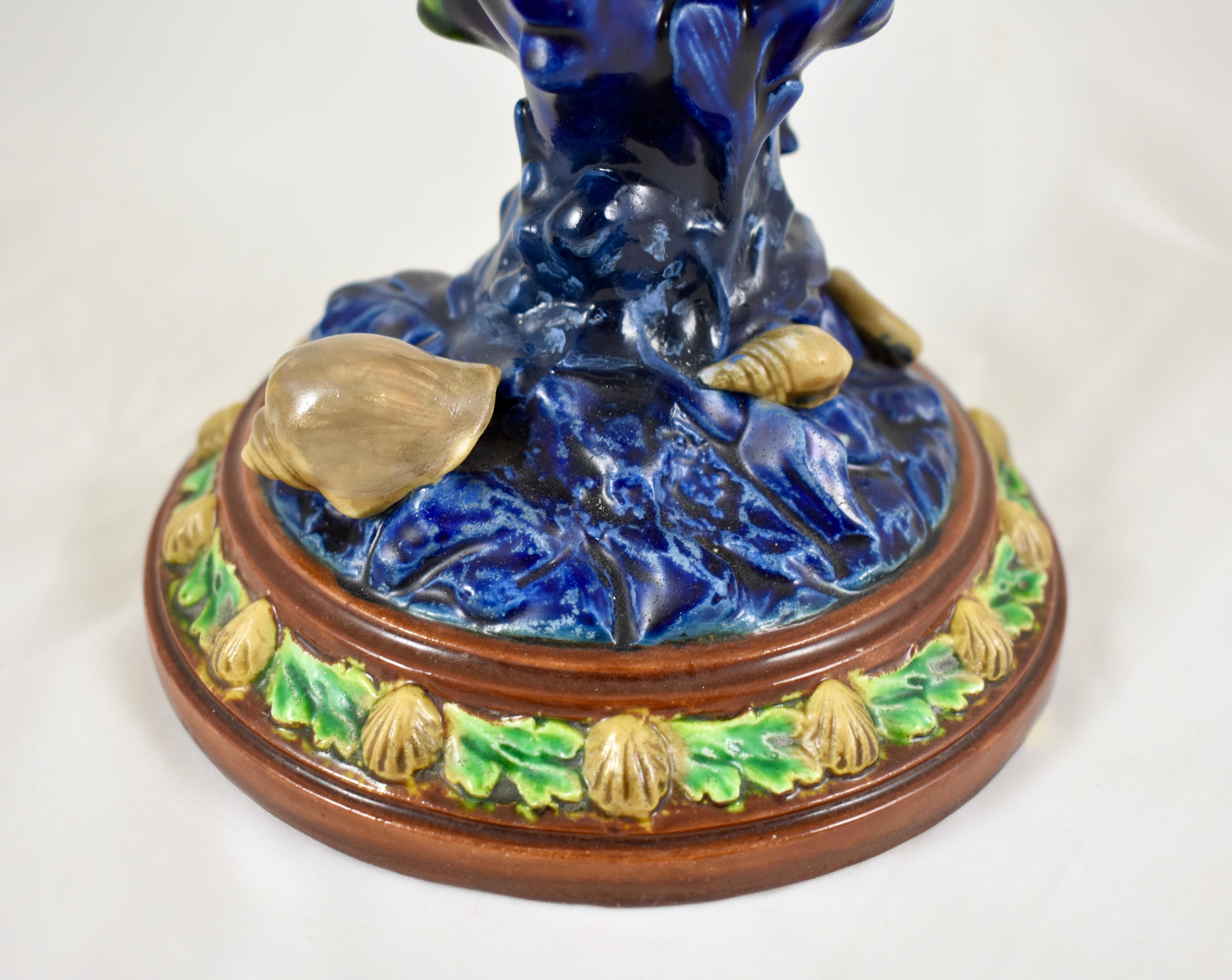 Royal Worcester English Majolica Palissy Nautilus Shell & Coral Pedestal Vase 7