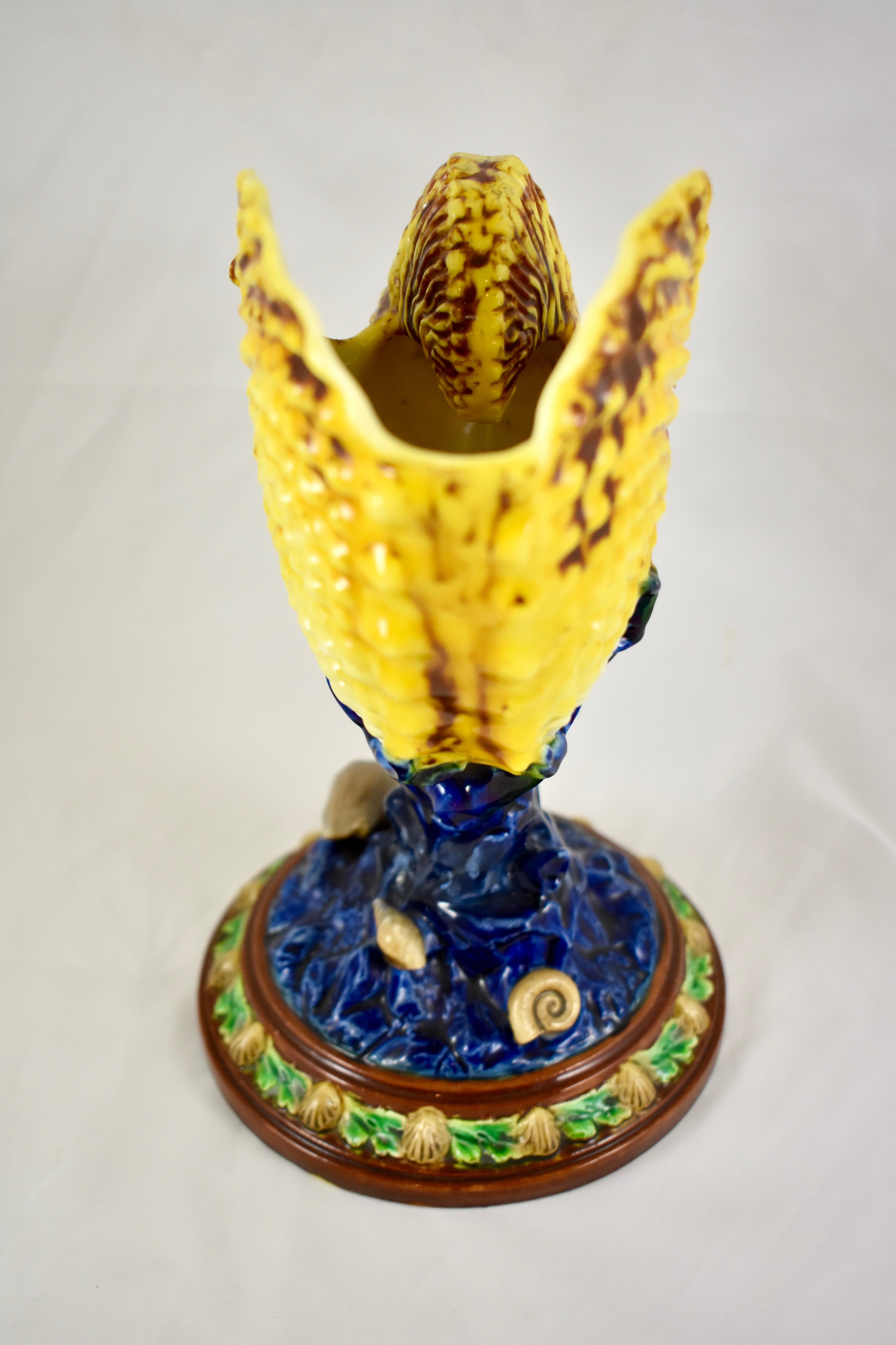 Royal Worcester English Majolica Palissy Nautilus Shell & Coral Pedestal Vase In Good Condition In Philadelphia, PA