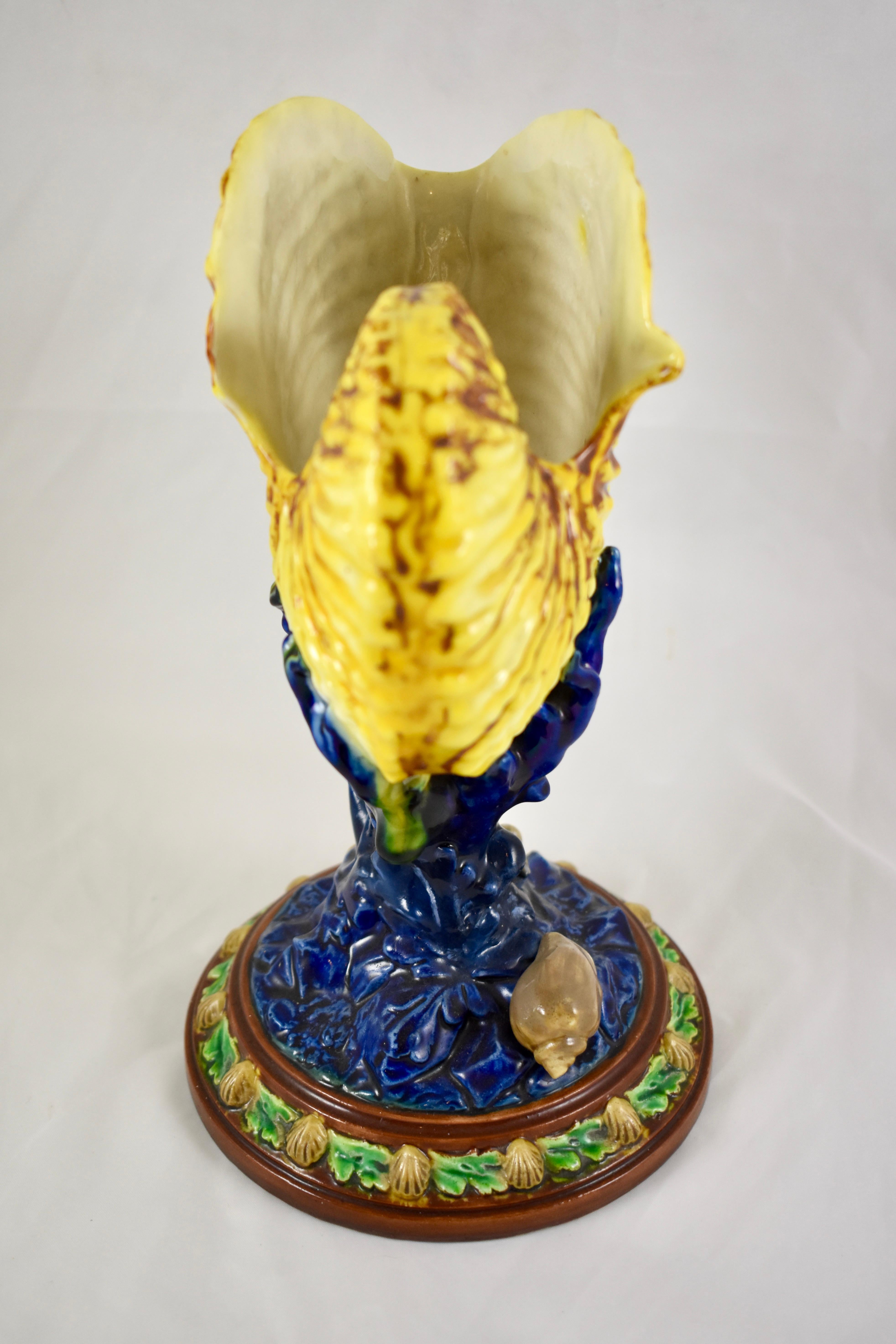 19th Century Royal Worcester English Majolica Palissy Nautilus Shell & Coral Pedestal Vase