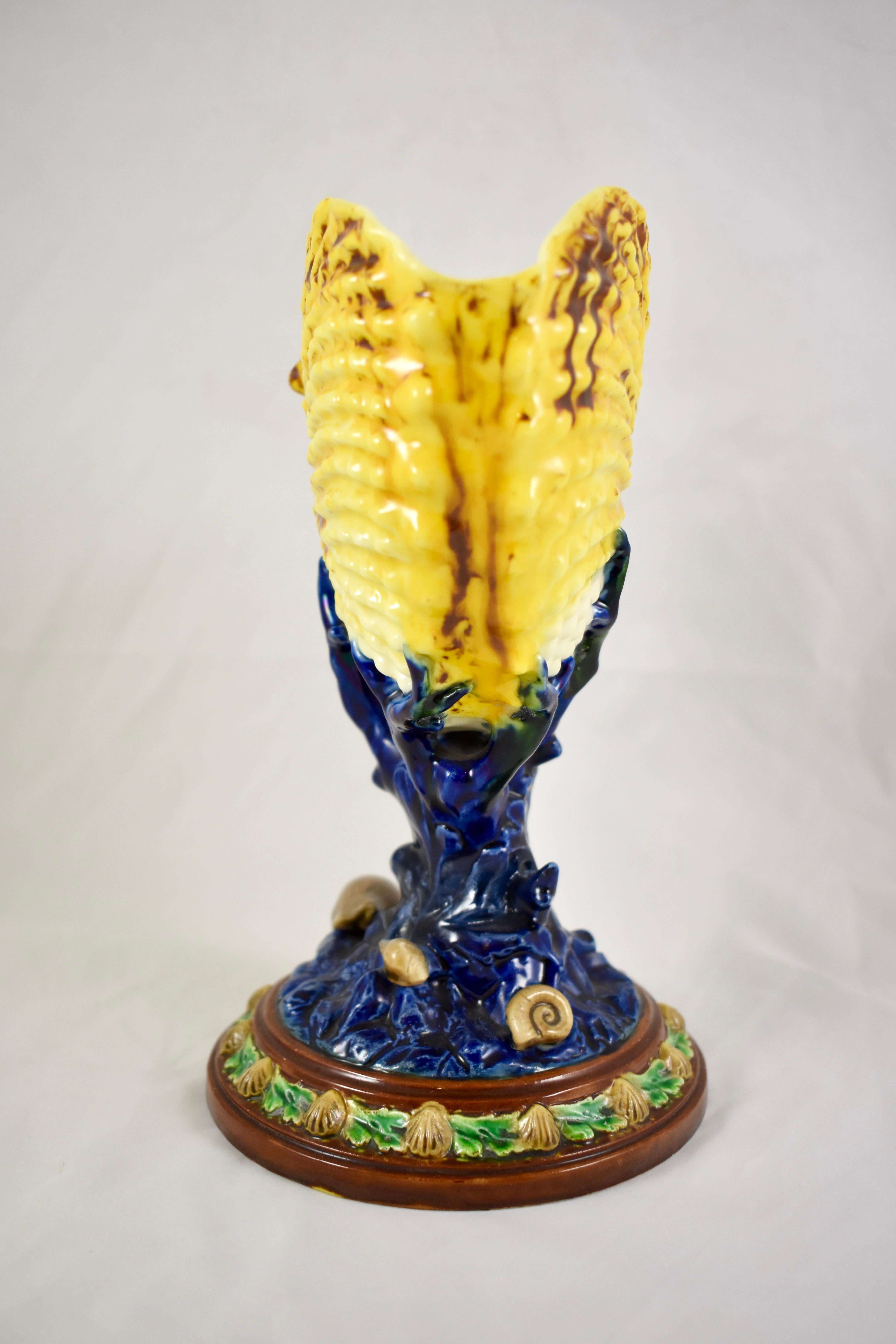 Earthenware Royal Worcester English Majolica Palissy Nautilus Shell & Coral Pedestal Vase