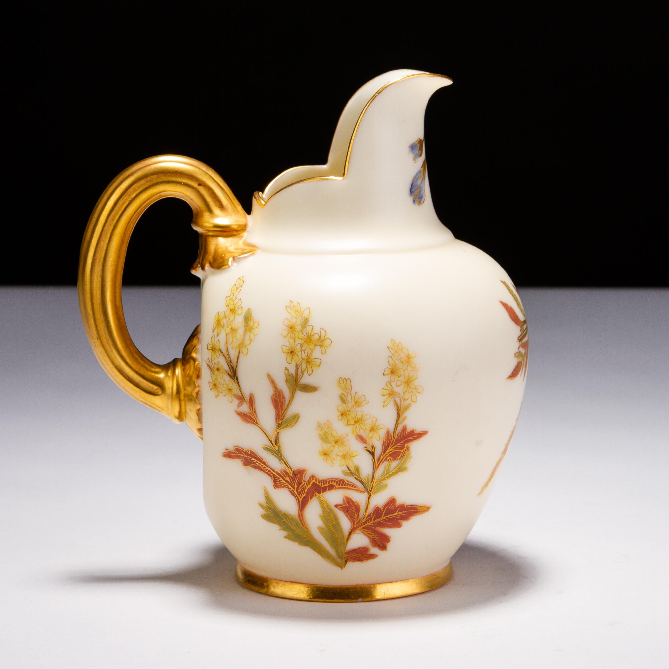 Hand-Painted Royal Worcester English Victorian Blush Porcelain Pitcher Jug ca. 1885 For Sale