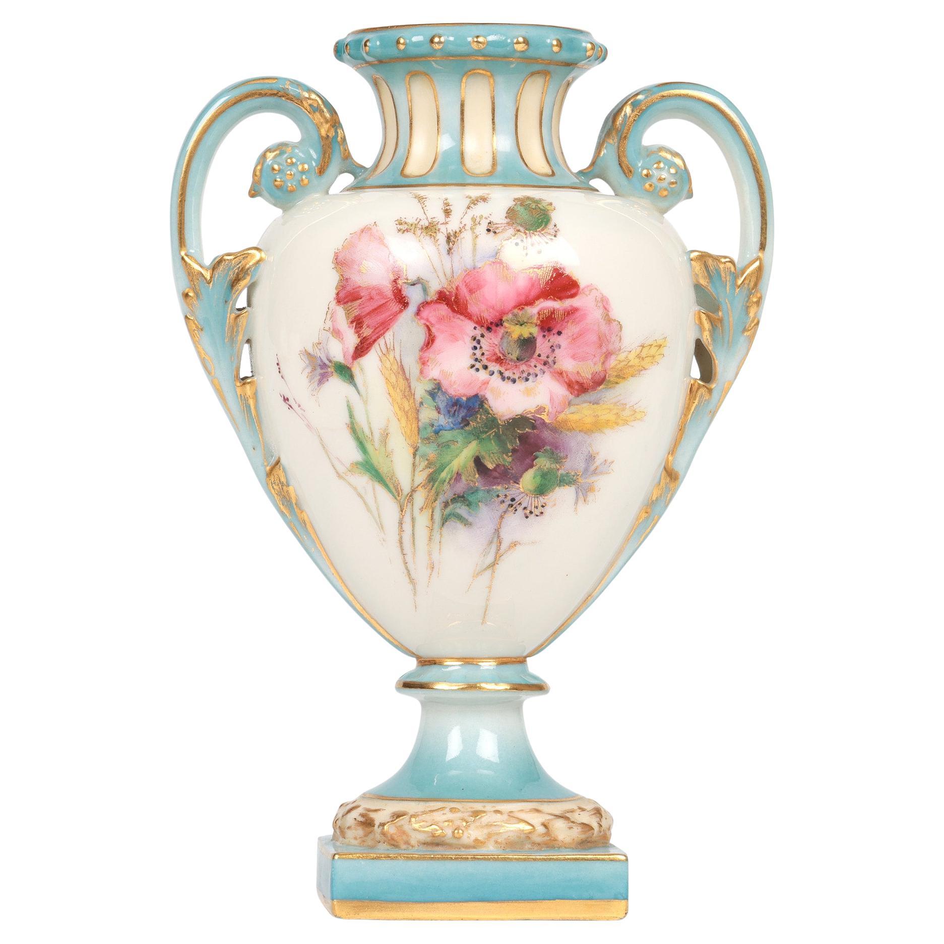 Royal Worcester Floral Painted Twin Handled Porcelain Vase