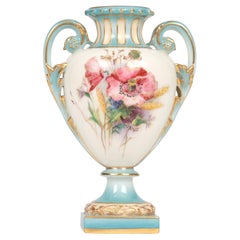 Royal Worcester Floral Painted Twin Handled Porcelain Vase
