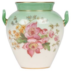 Antique Royal Worcester Floral Painted Urn Shaped Porcelain Twin Handled Vase