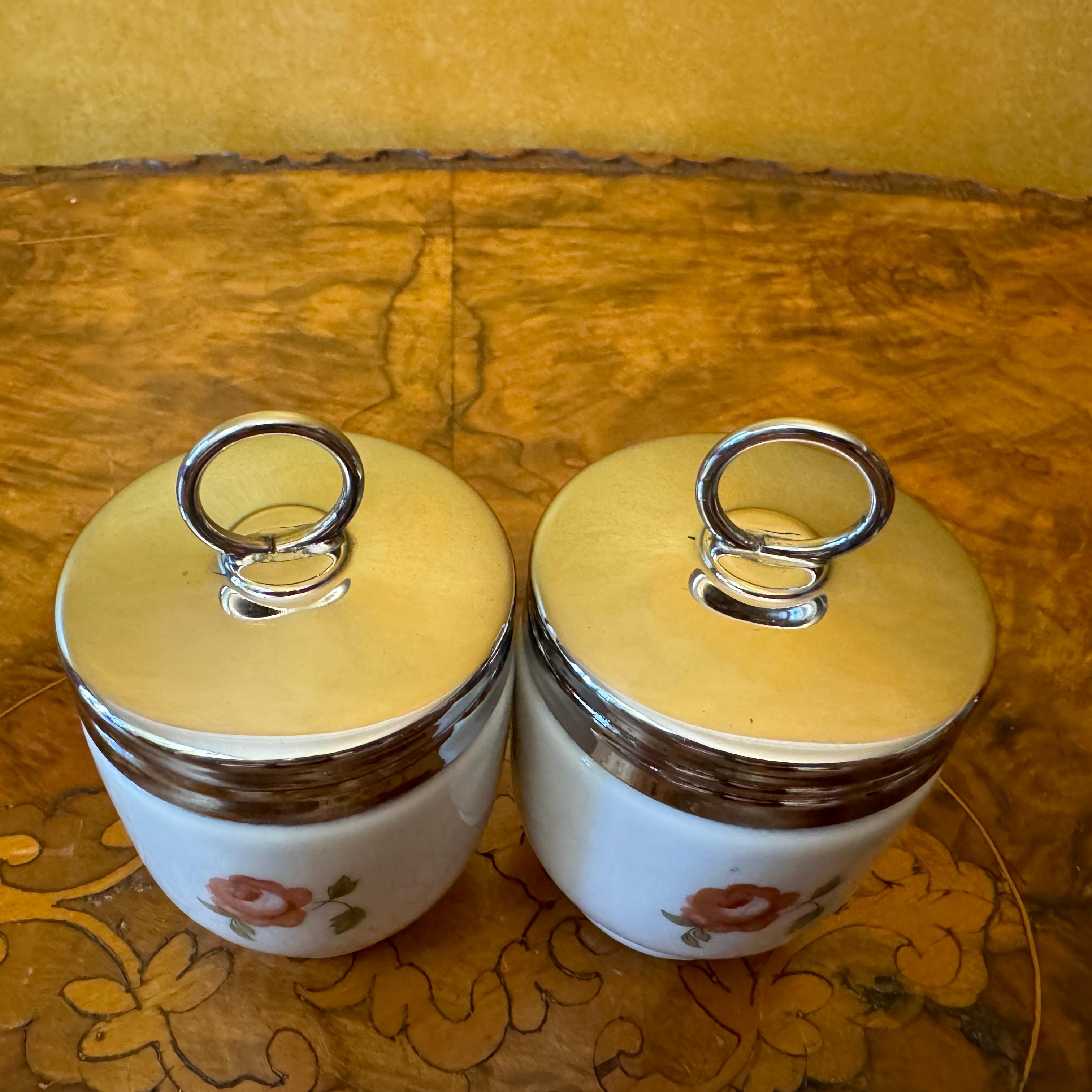 20th Century Royal Worcester Flower Print Egg Coddlers Pair For Sale