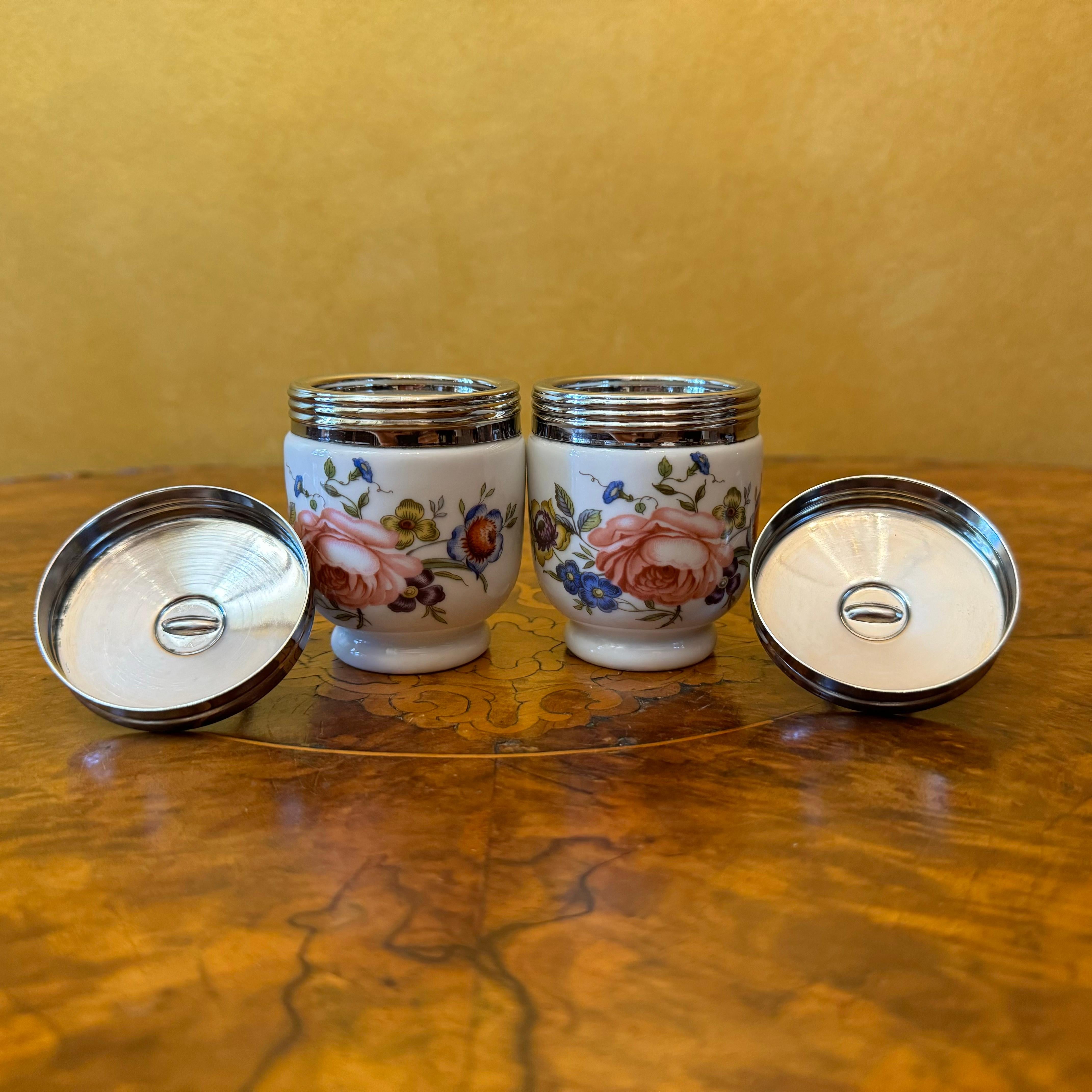 Royal Worcester Flower Print Egg Coddlers Pair For Sale 1