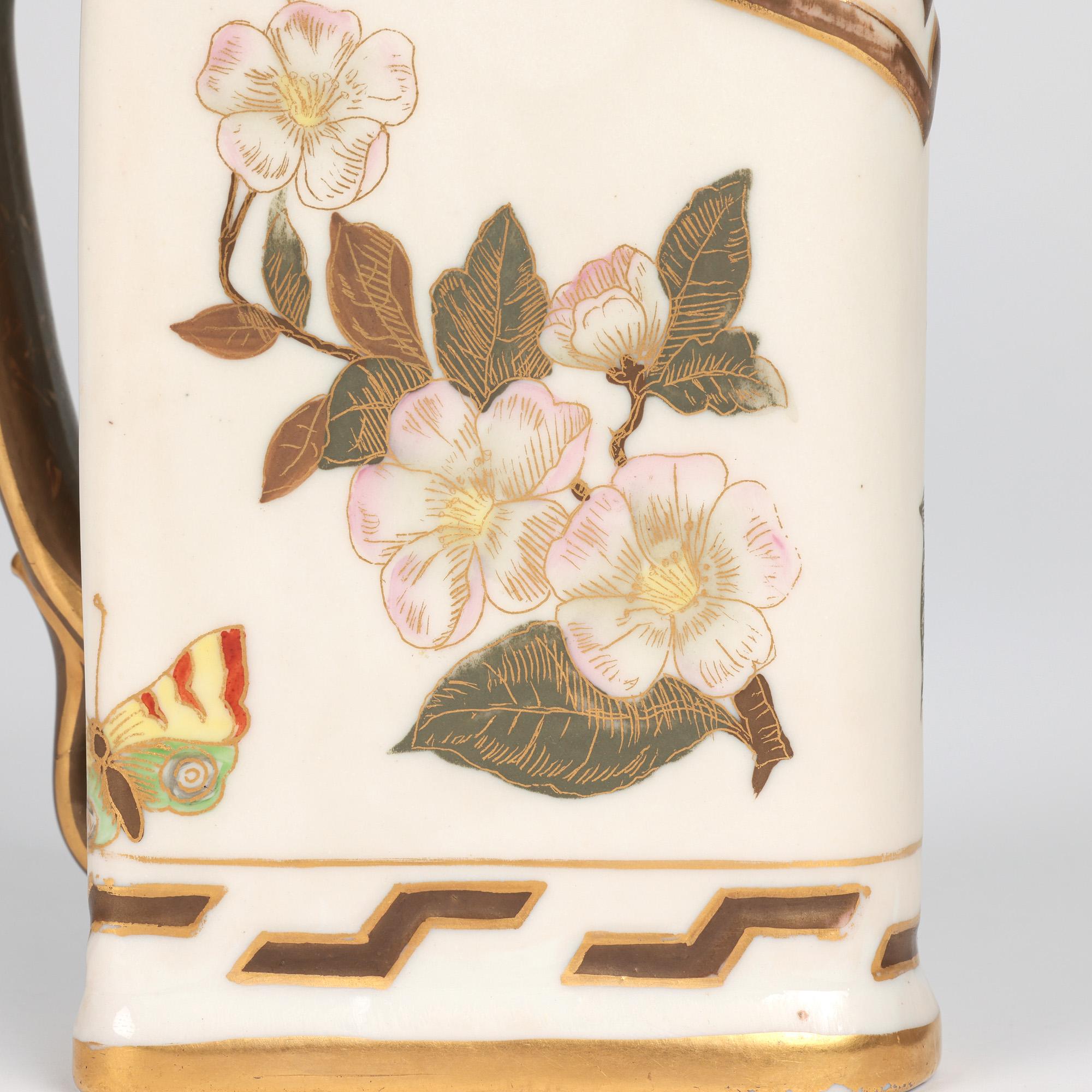 Royal Worcester for USA Market Aesthetic Movement Floral Triangular Jug For Sale 8