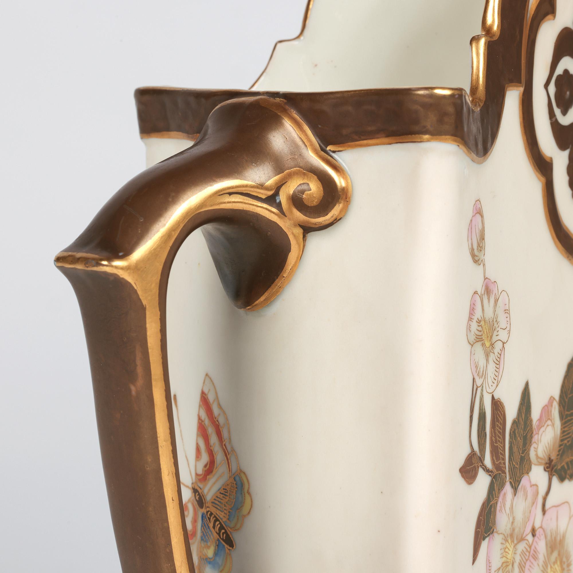 English Royal Worcester for USA Market Aesthetic Movement Floral Triangular Jug For Sale