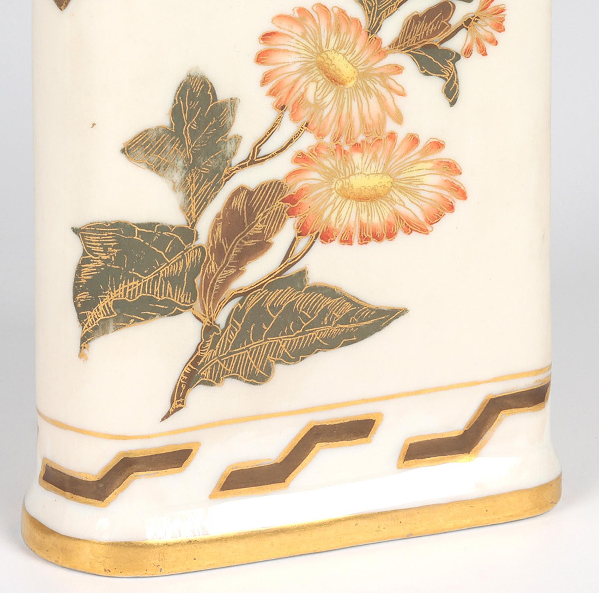 Gilt Royal Worcester for USA Market Aesthetic Movement Floral Triangular Jug For Sale