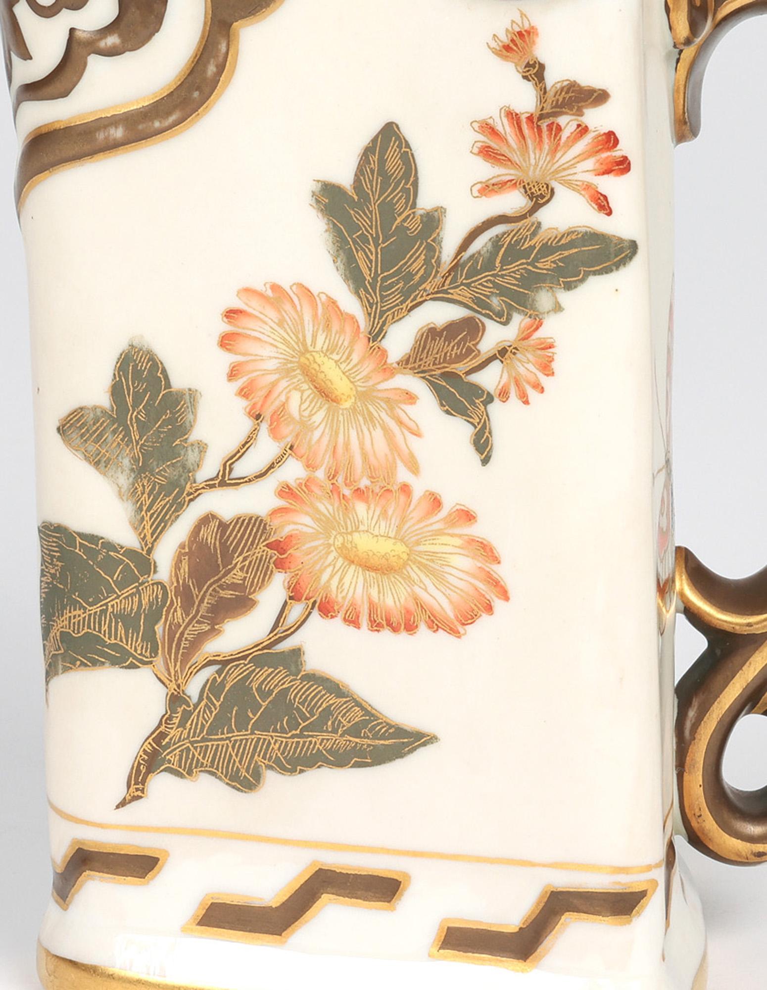 Royal Worcester for USA Market Aesthetic Movement Floral Triangular Jug In Good Condition For Sale In Bishop's Stortford, Hertfordshire