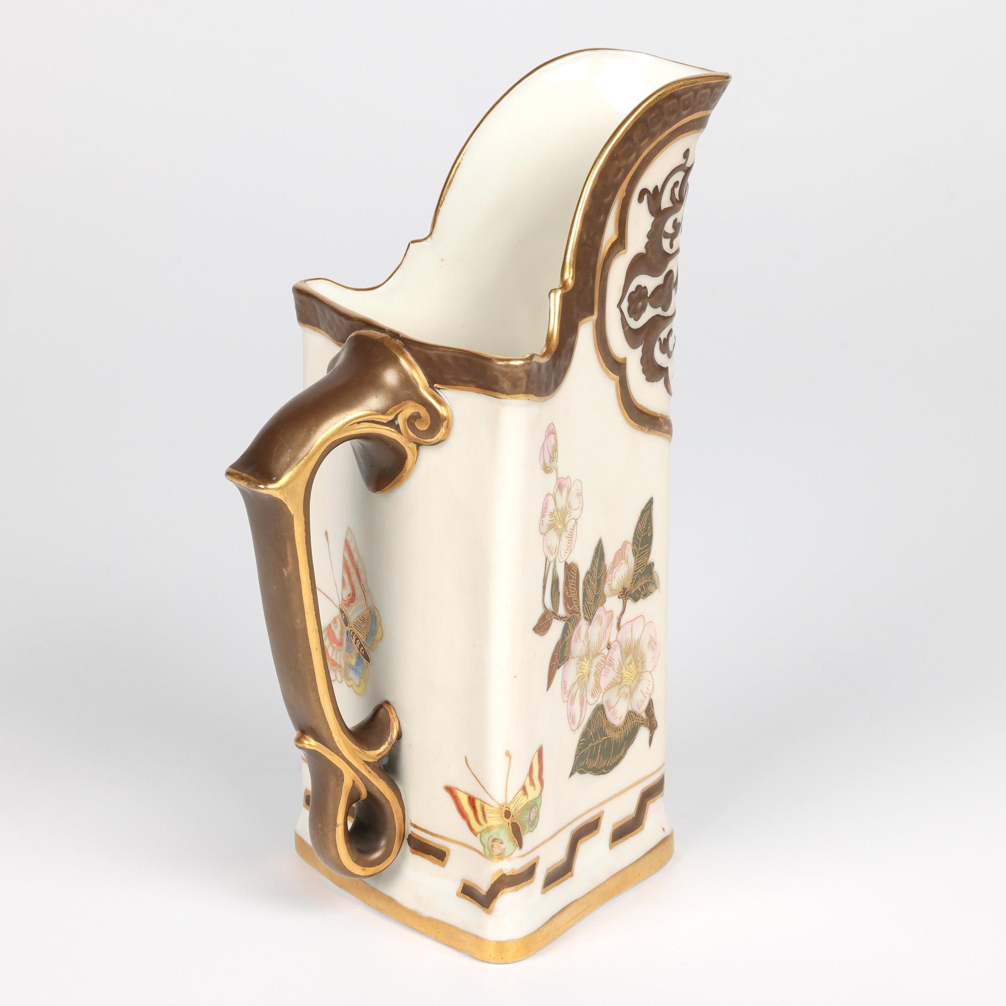 Royal Worcester for USA Market Aesthetic Movement Floral Triangular Jug For Sale 1