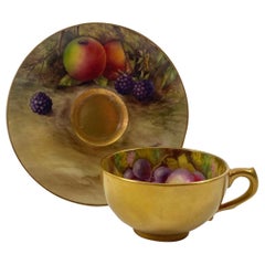 Antique Royal Worcester Fruit Cup and Saucer, Dated 1918