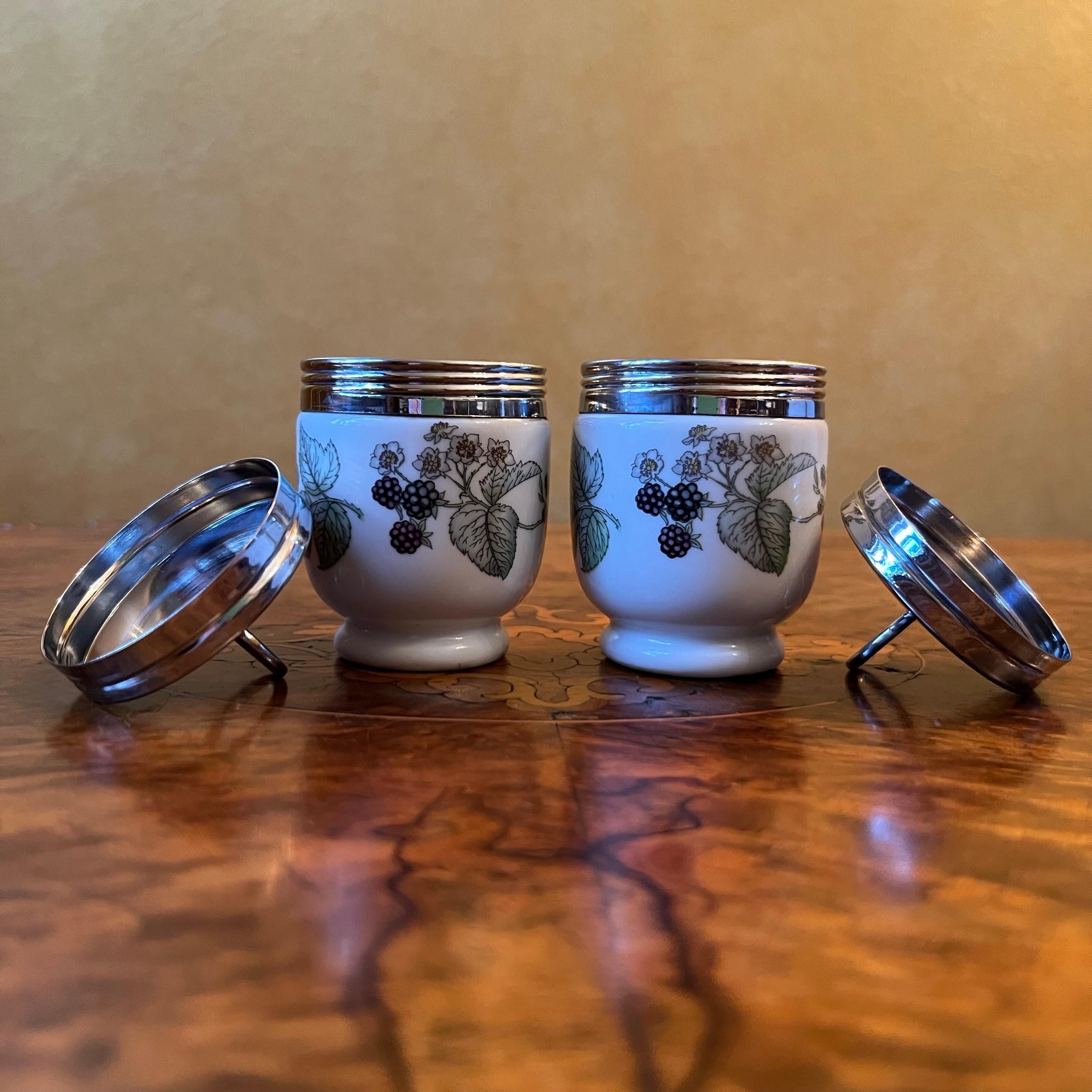 20th Century Royal Worcester Fruit Print Egg Coddlers Pair For Sale