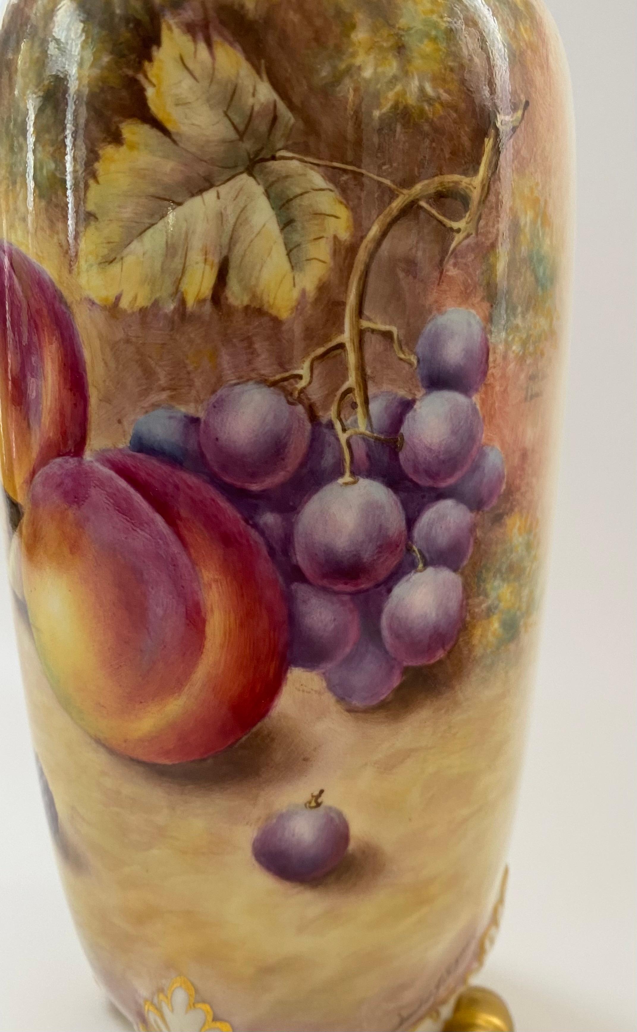 Fired Royal Worcester Fruit vases, signed David J. Scyner. For Sale