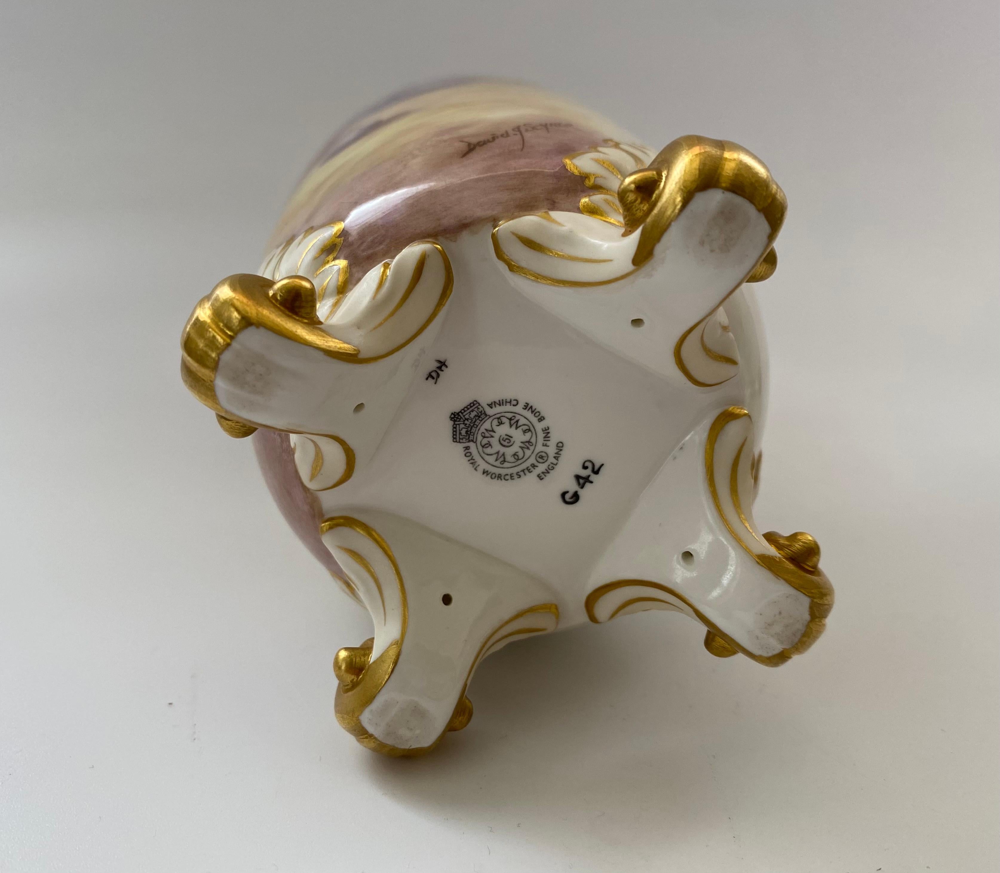 Porcelain Royal Worcester Fruit vases, signed David J. Scyner. For Sale