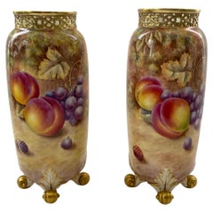 Royal Worcester Fruit vases, signed David J. Scyner.