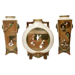 Royal Worcester Garniture of 3 Vases, Japan style, Hadley and Callowhill, 1873
