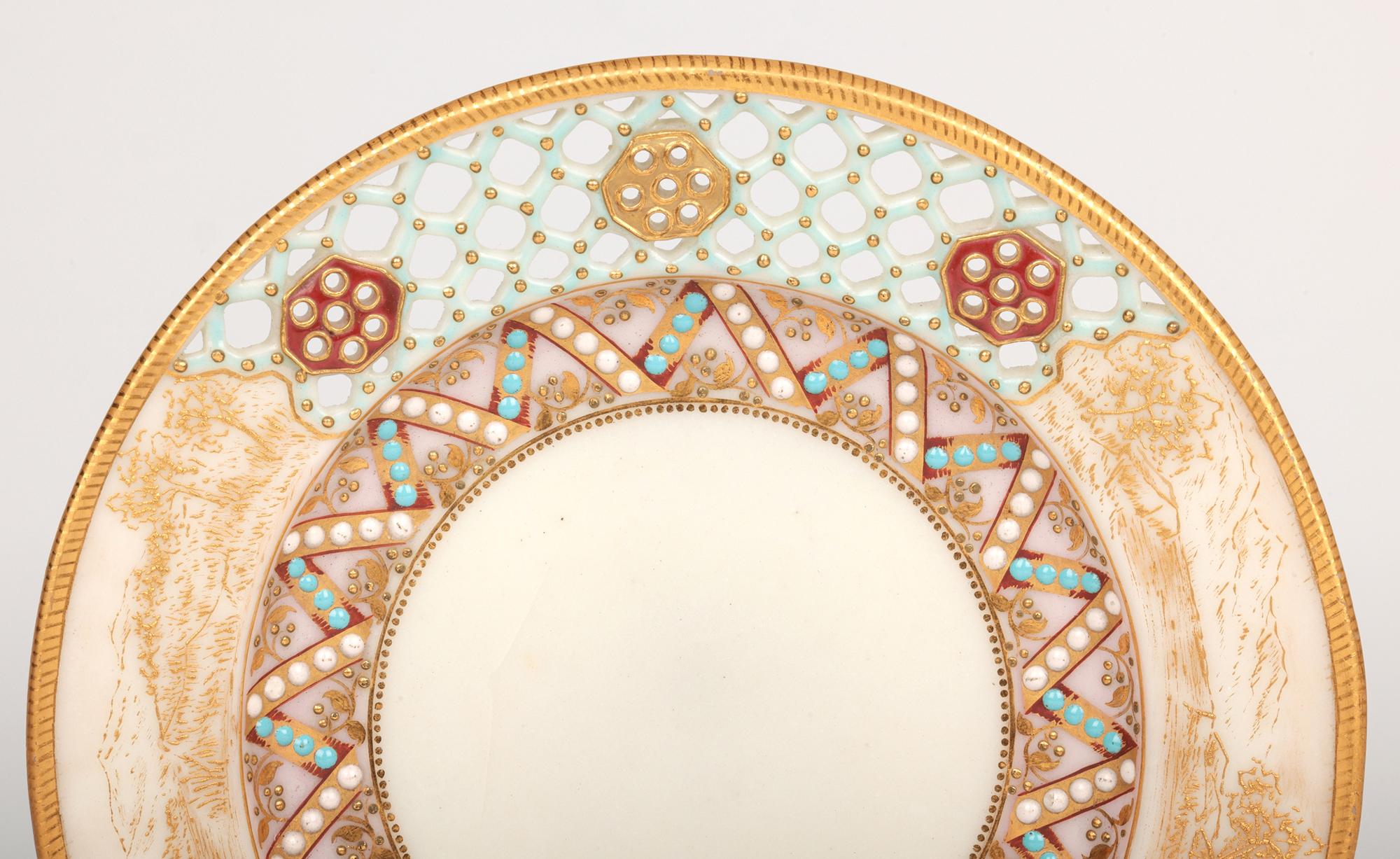 Royal Worcester George Owen Reticulated Beadwork Cup and Saucer For Sale 9