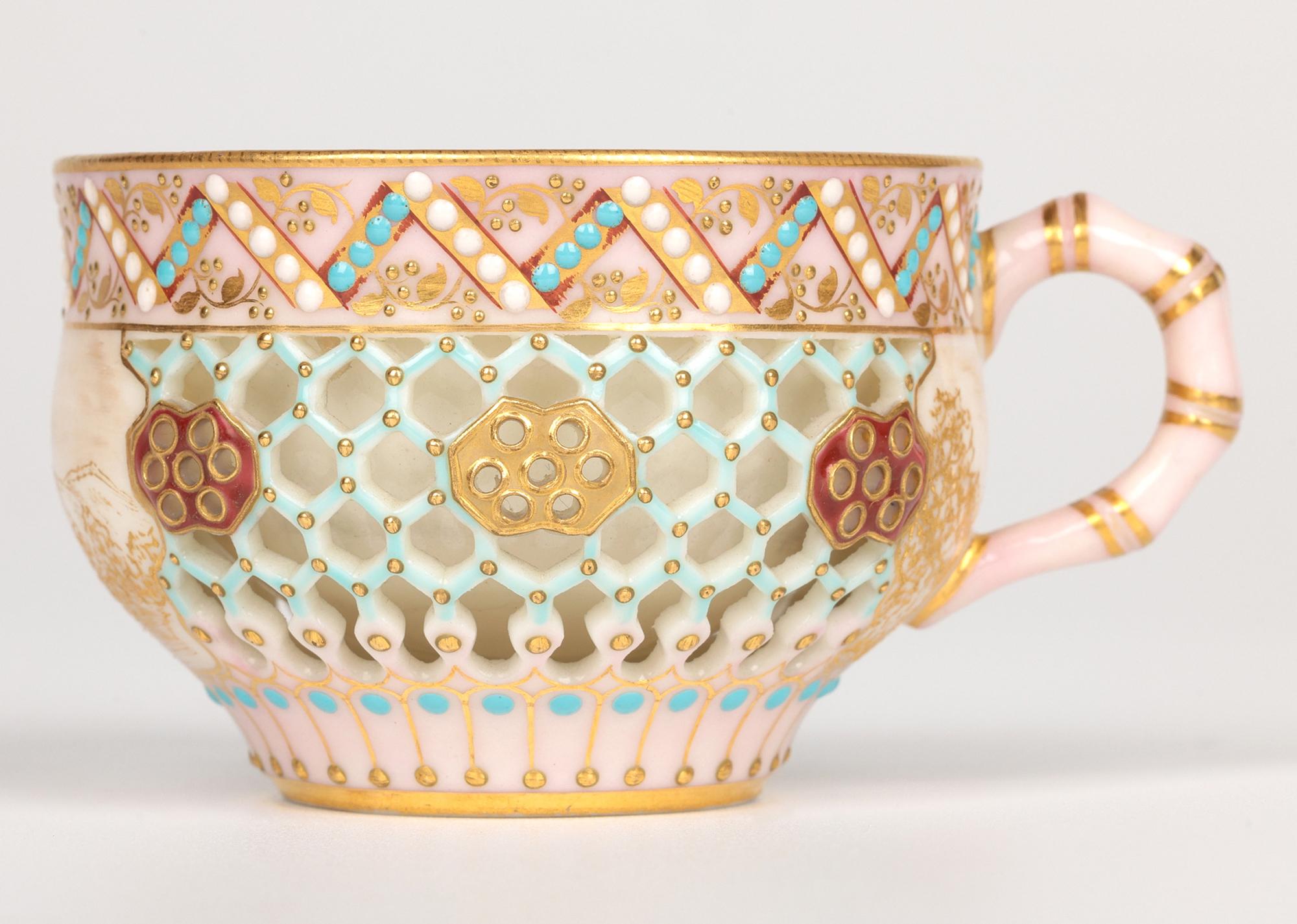 Royal Worcester George Owen Reticulated Beadwork Cup and Saucer For Sale 11