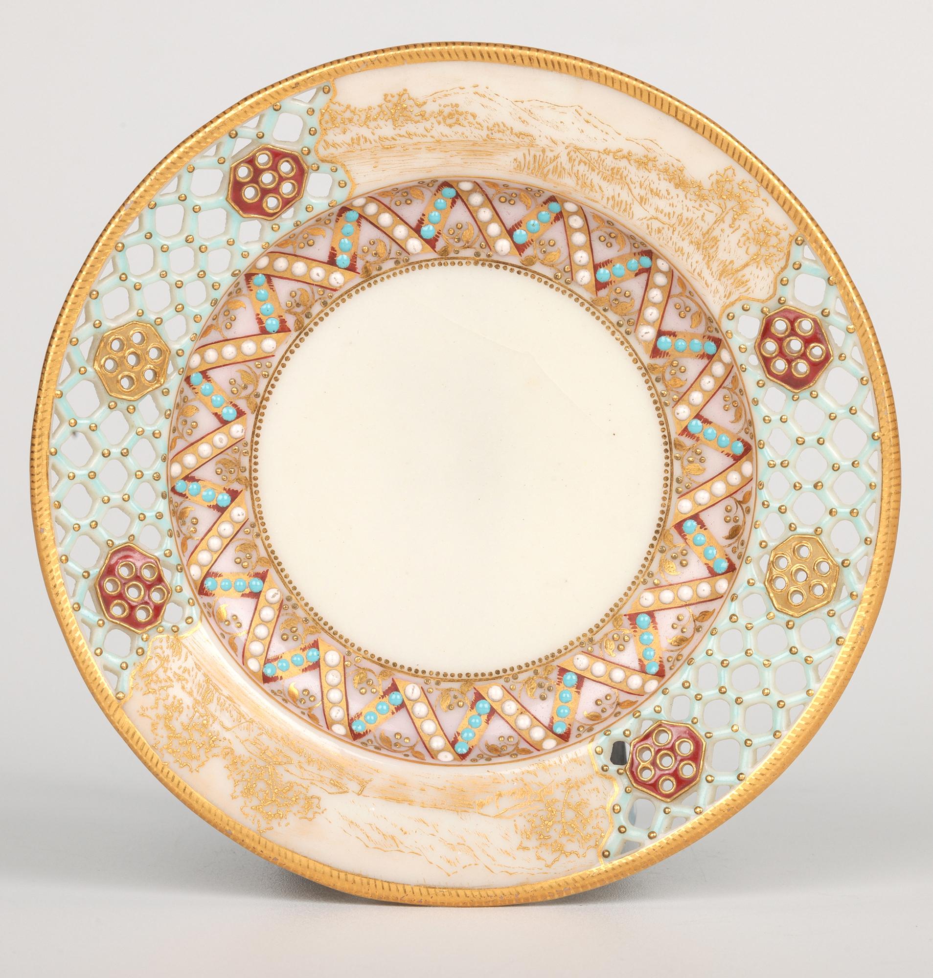 British Royal Worcester George Owen Reticulated Beadwork Cup and Saucer For Sale