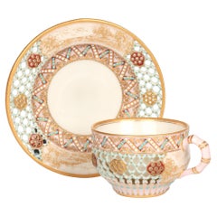 Royal Worcester George Owen Reticulated Beadwork Cup and Saucer