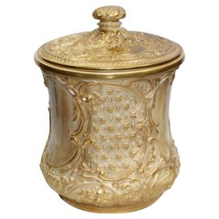 Antique Royal Worcester Gilded Blush Biscuilt Jar & Cover, 1901