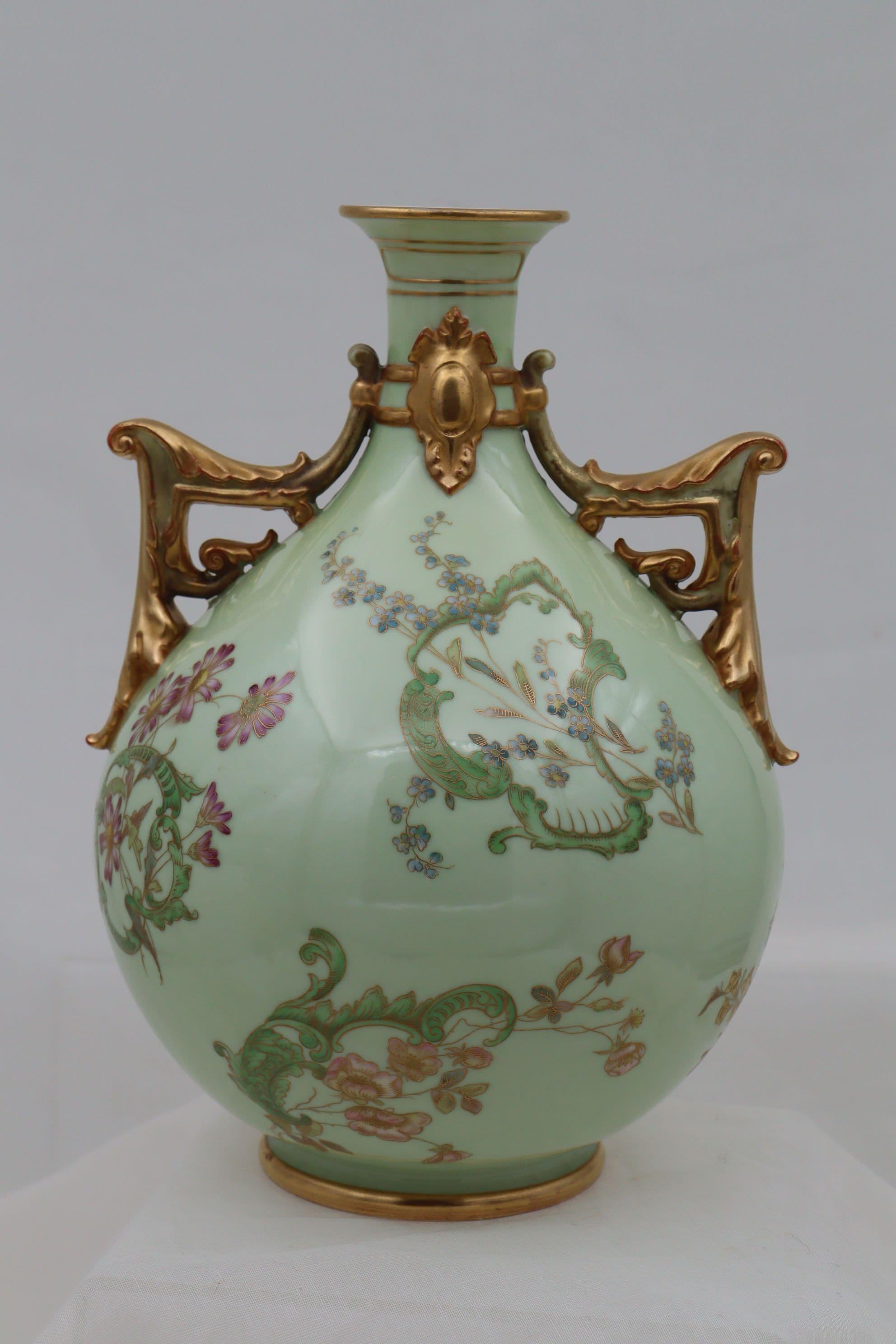 English Royal Worcester hand painted and gilded two handled vase For Sale