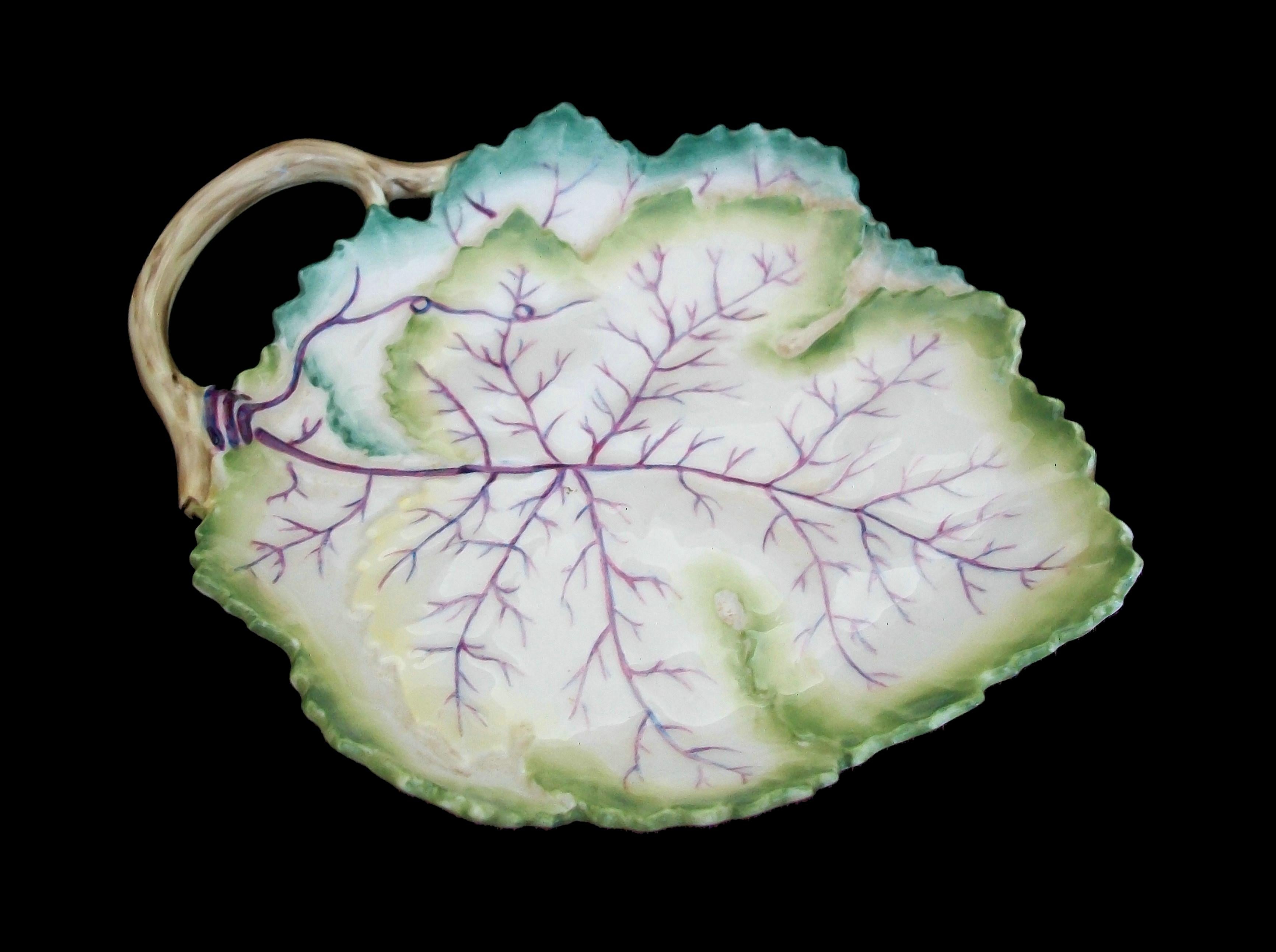 Hand-Painted Royal Worcester, Hand Painted Bone China Leaf Plate, U. K., Mid-20th Century