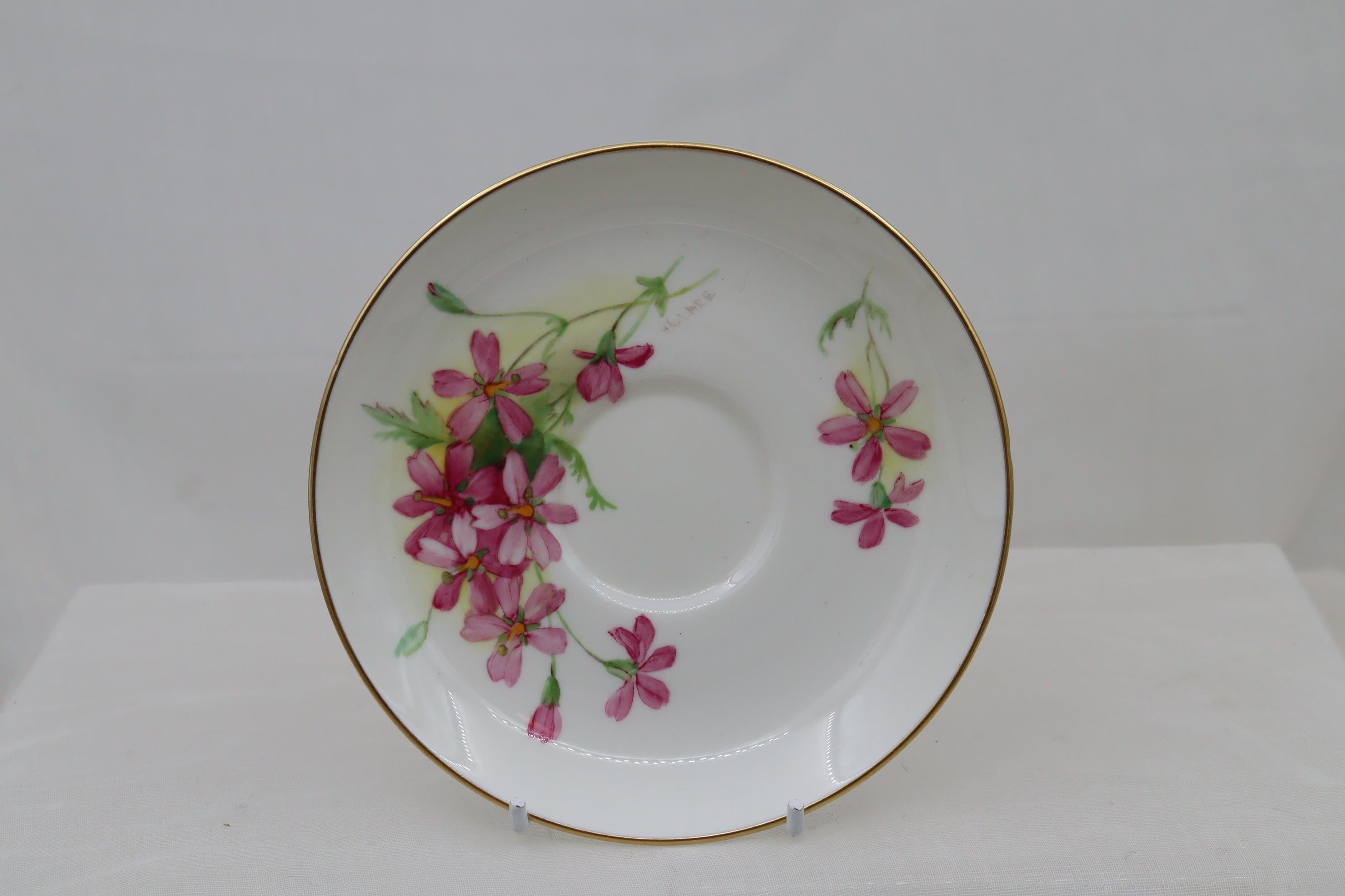 Hand-Painted Royal Worcester hand painted cup, saucer and plate signed H Clare For Sale