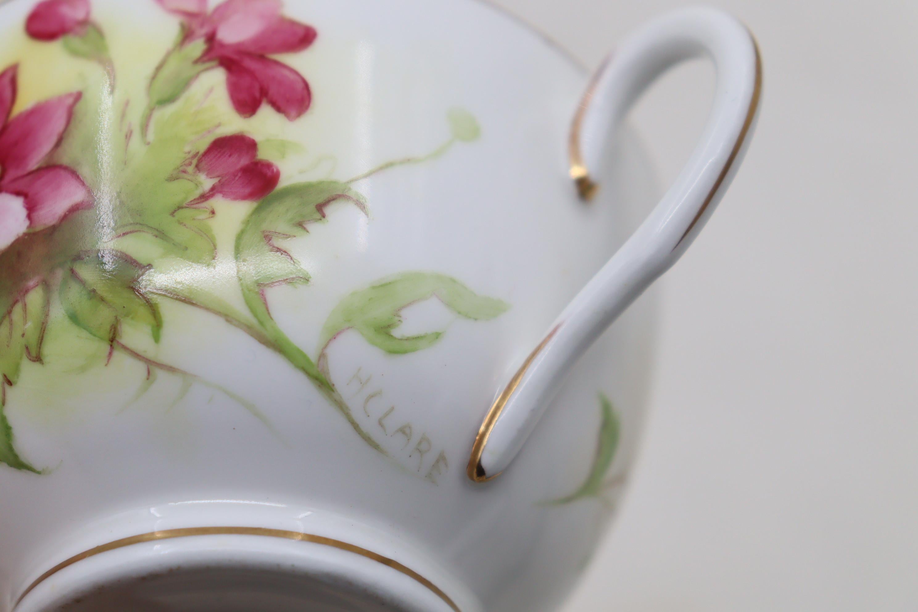 Mid-20th Century Royal Worcester hand painted cup, saucer and plate signed H Clare For Sale