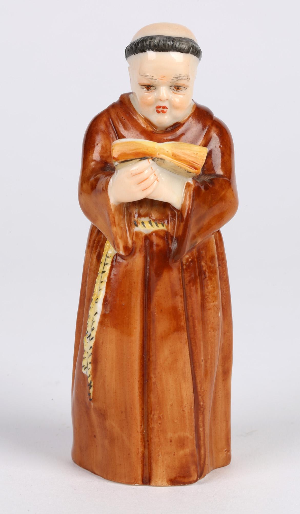 English Royal Worcester Hand Painted Porcelain Figural Monk Candle Snuffer For Sale