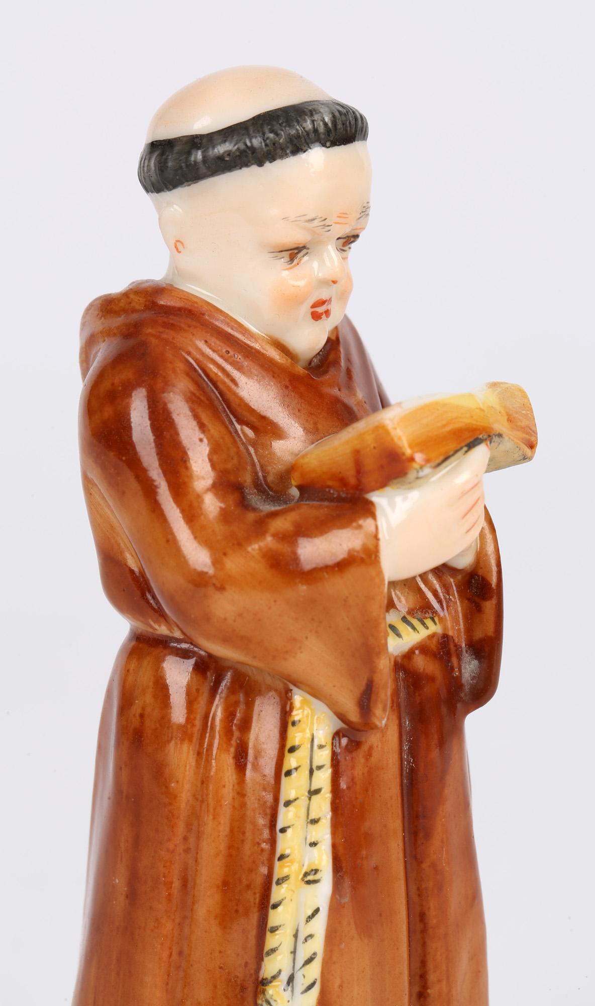 Hand-Painted Royal Worcester Hand Painted Porcelain Figural Monk Candle Snuffer For Sale