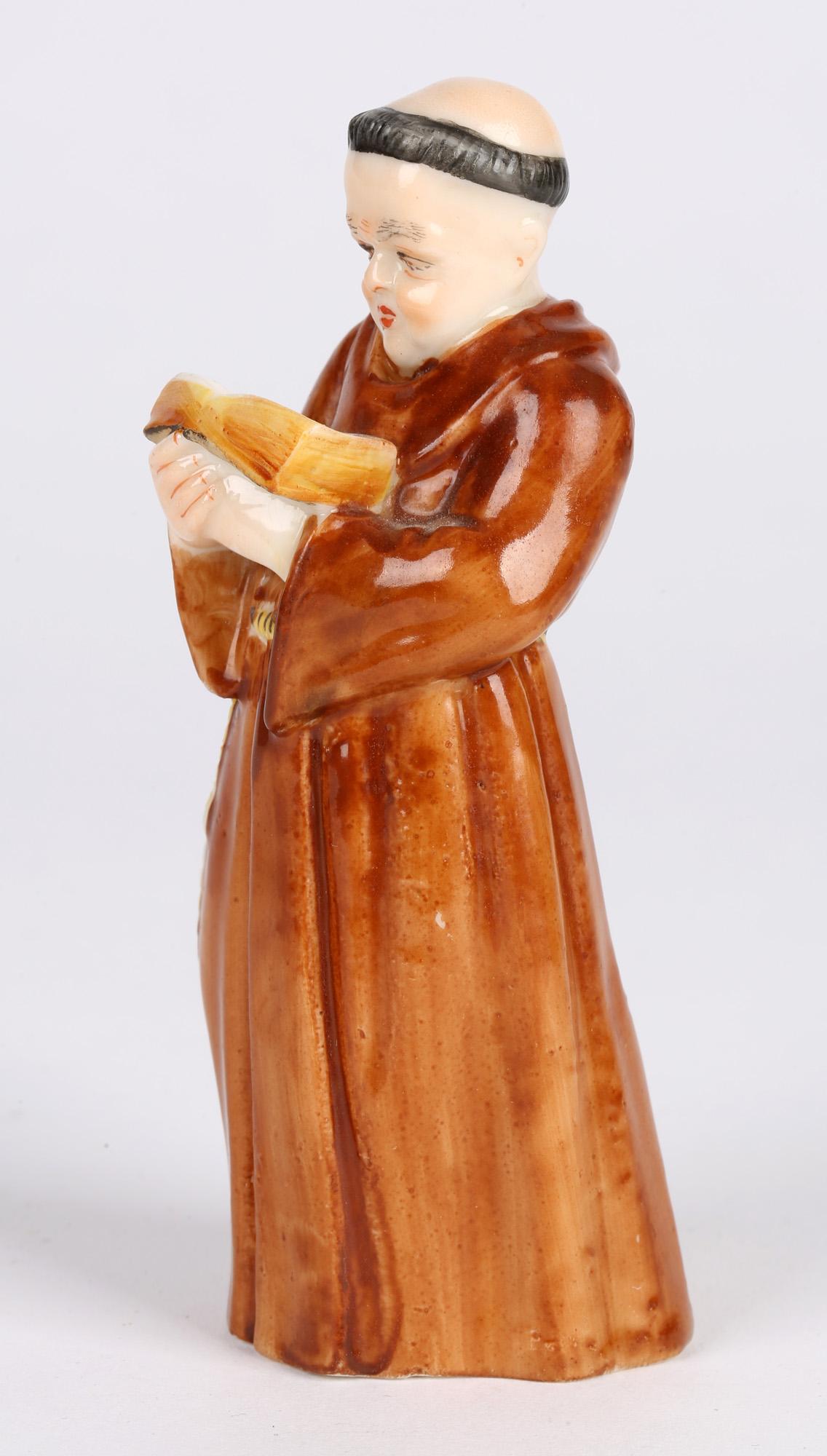 Royal Worcester Hand Painted Porcelain Figural Monk Candle Snuffer In Good Condition For Sale In Bishop's Stortford, Hertfordshire