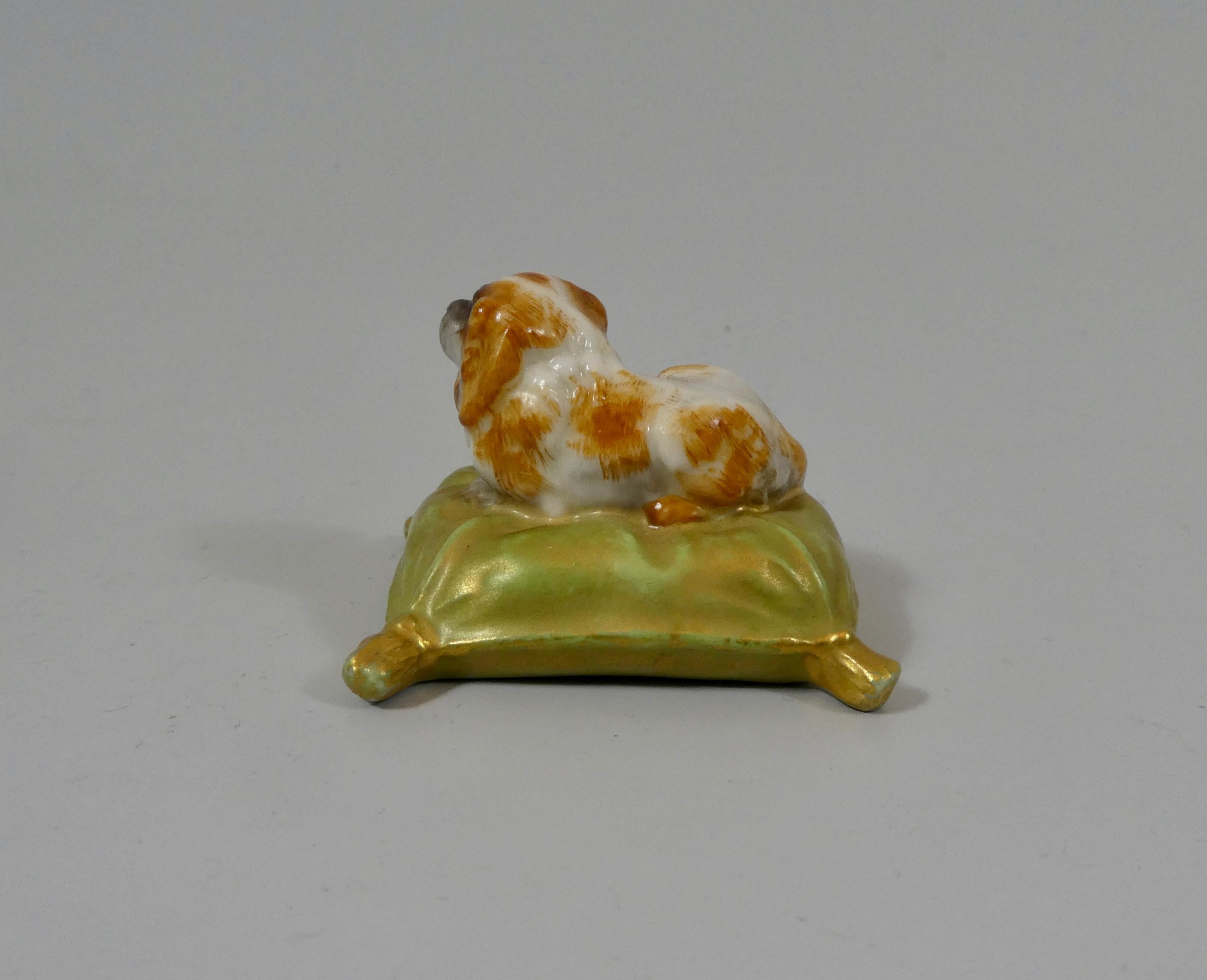 Victorian Royal Worcester King Charles Spaniel on a Cushion, Dated 1901