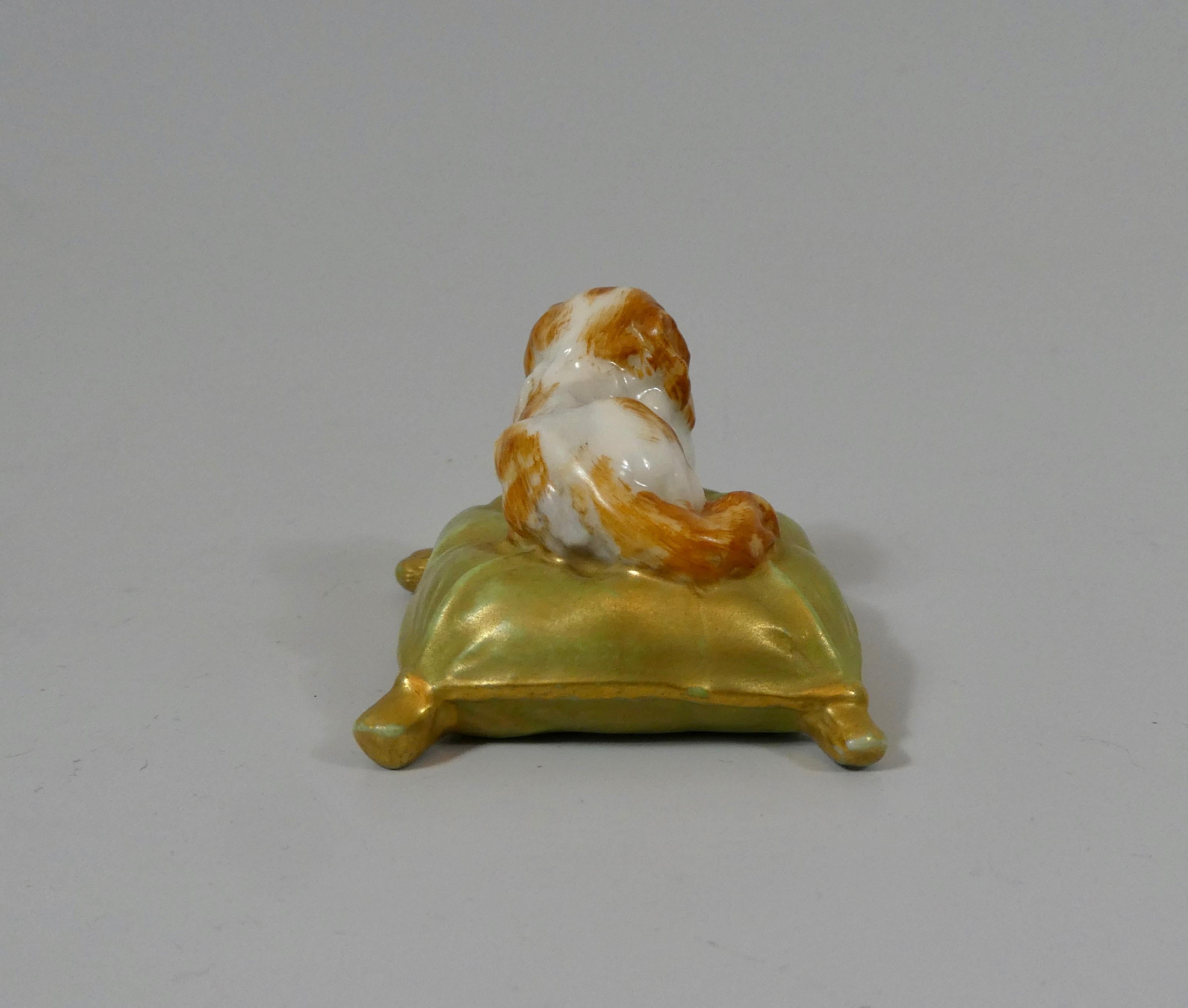 English Royal Worcester King Charles Spaniel on a Cushion, Dated 1901