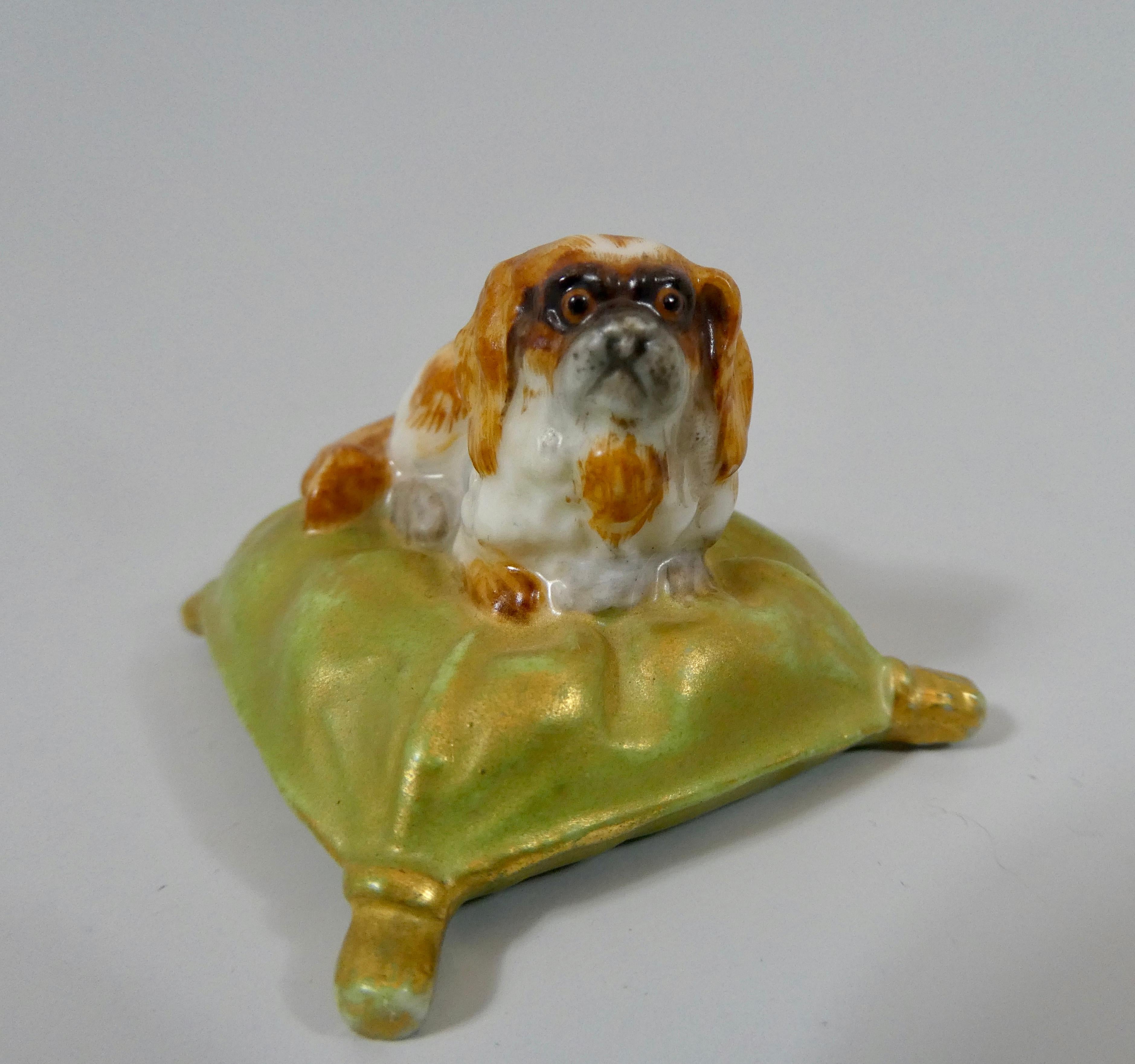 Fired Royal Worcester King Charles Spaniel on a Cushion, Dated 1901