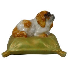 Antique Royal Worcester King Charles Spaniel on a Cushion, Dated 1901